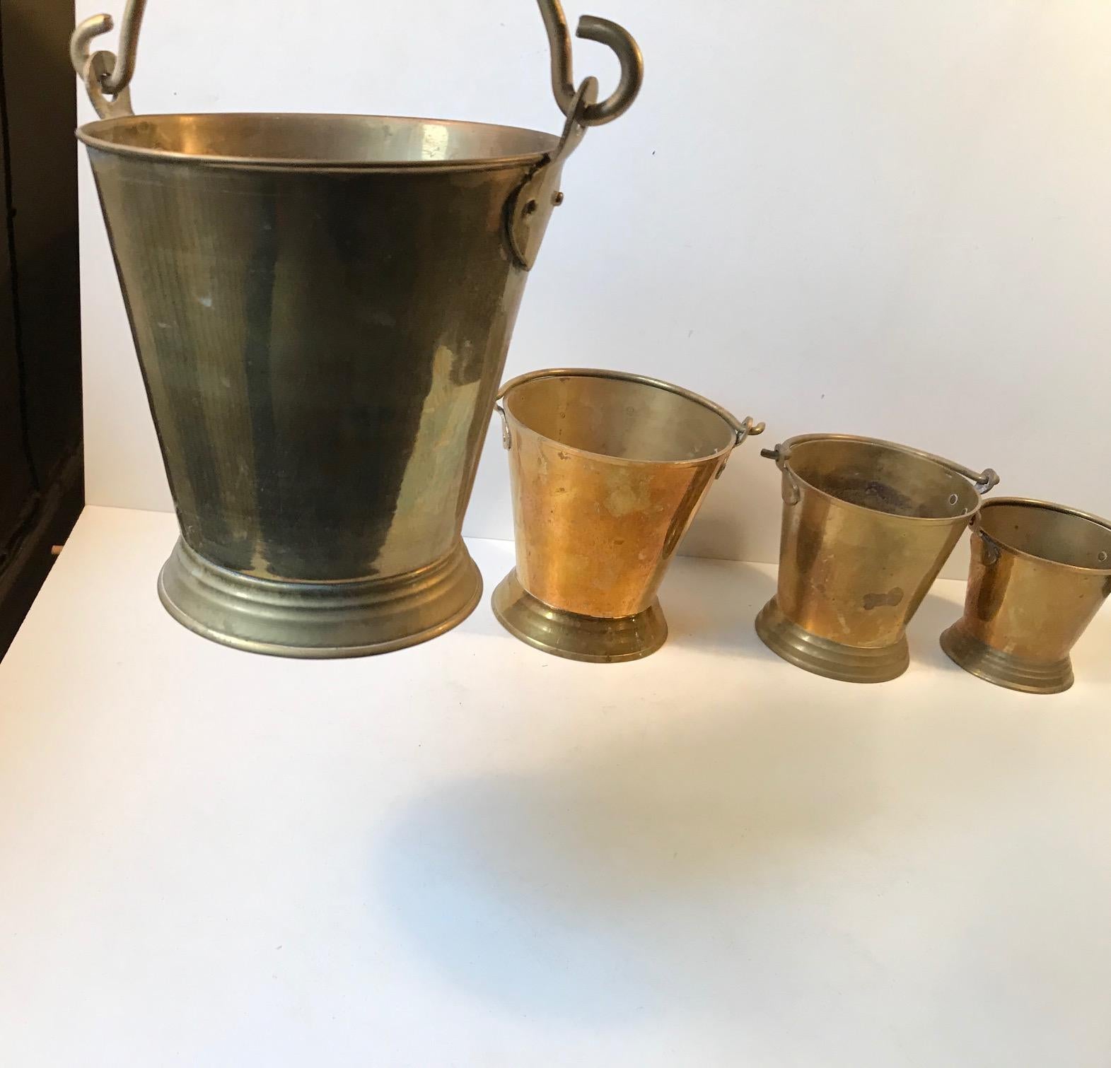 Mid-20th Century Vintage Indian Brass Buckets, Planters, Barware, 1960s, Set of 4