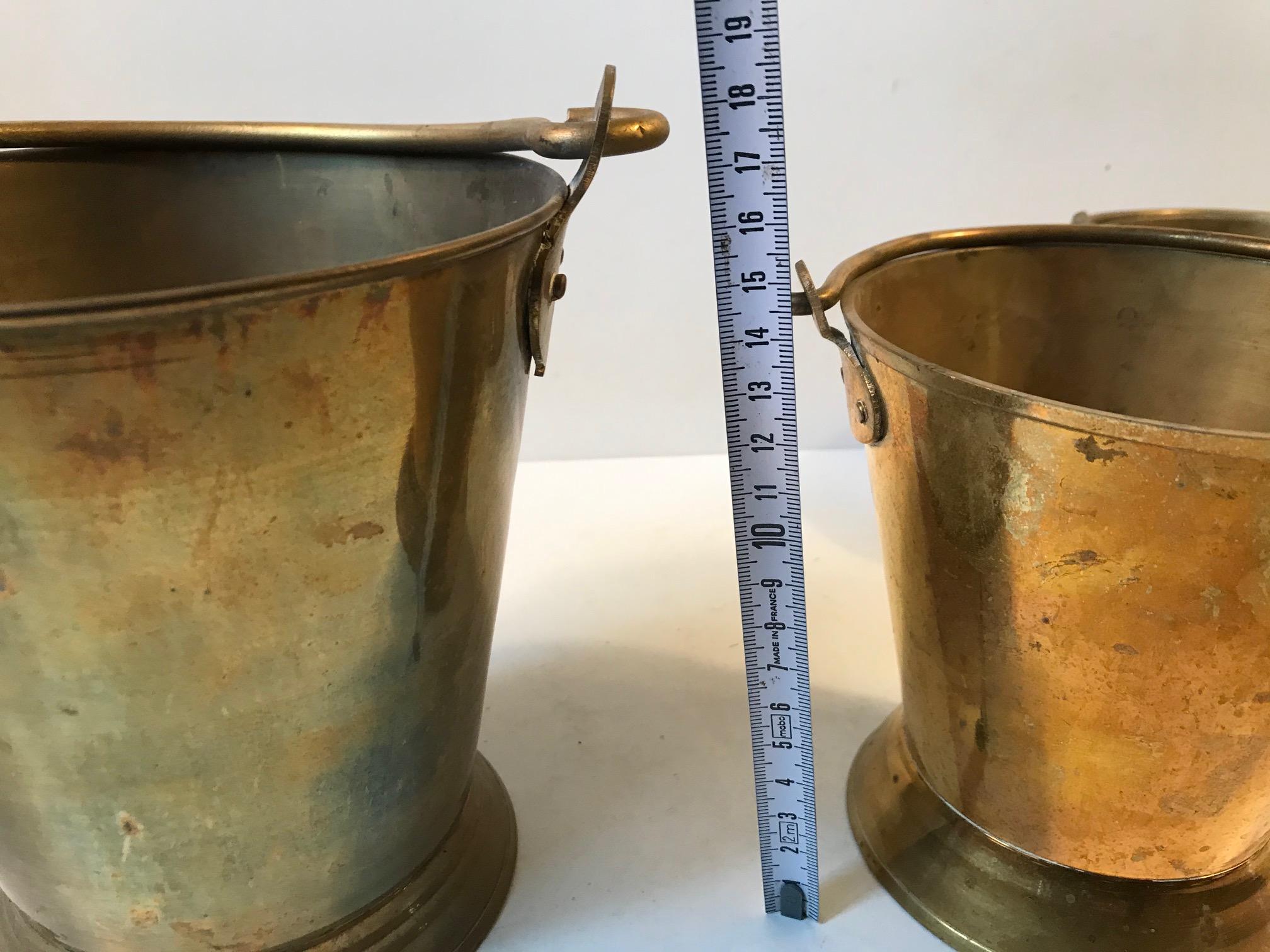 Vintage Indian Brass Buckets, Planters, Barware, 1960s, Set of 4 1