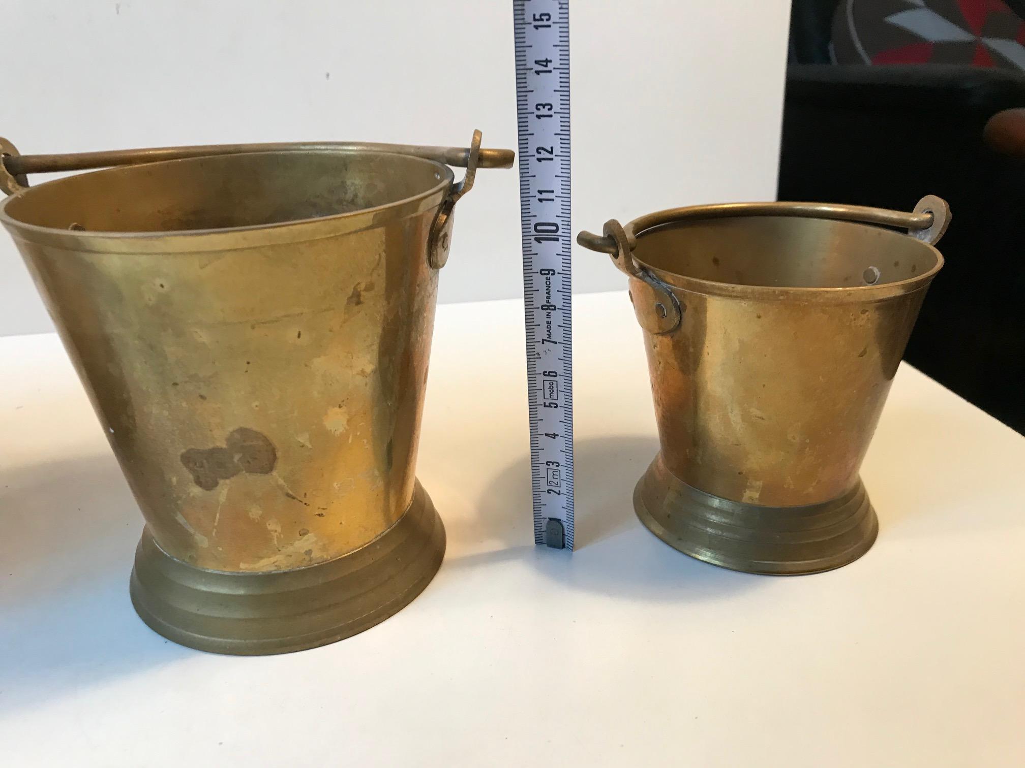 Vintage Indian Brass Buckets, Planters, Barware, 1960s, Set of 4 2