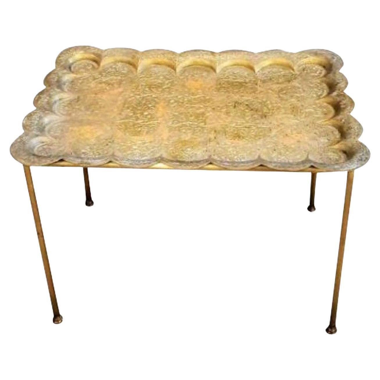 Vintage Indian Brass Tray Table For Sale