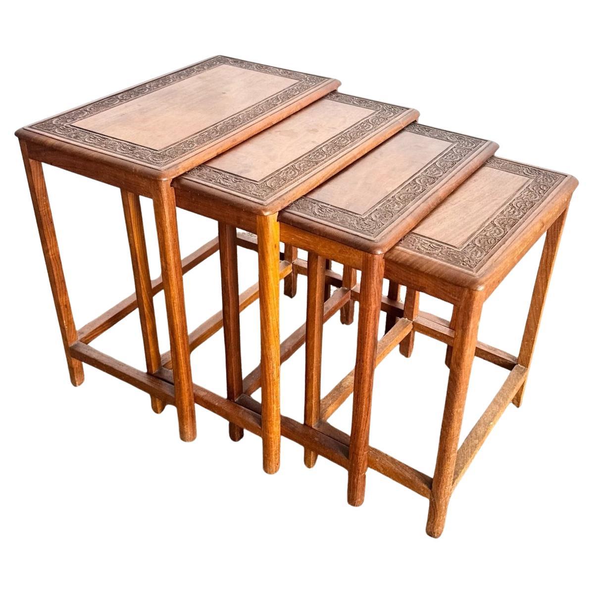 Vintage Indian Carved Hardwood Nesting Tables - Set of 4 For Sale