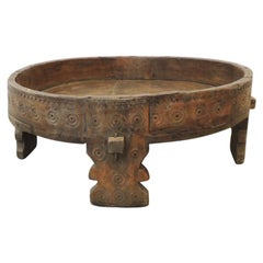 Vintage Indian Carved Wood Artisanal Round Table