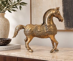 Vintage Indian Cast Metal Caparisoned Horse Sculpture, Circa 1970s