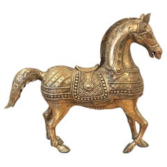 Vintage Indian Cast Metal Caparisoned Horse Sculpture, Circa 1970s
