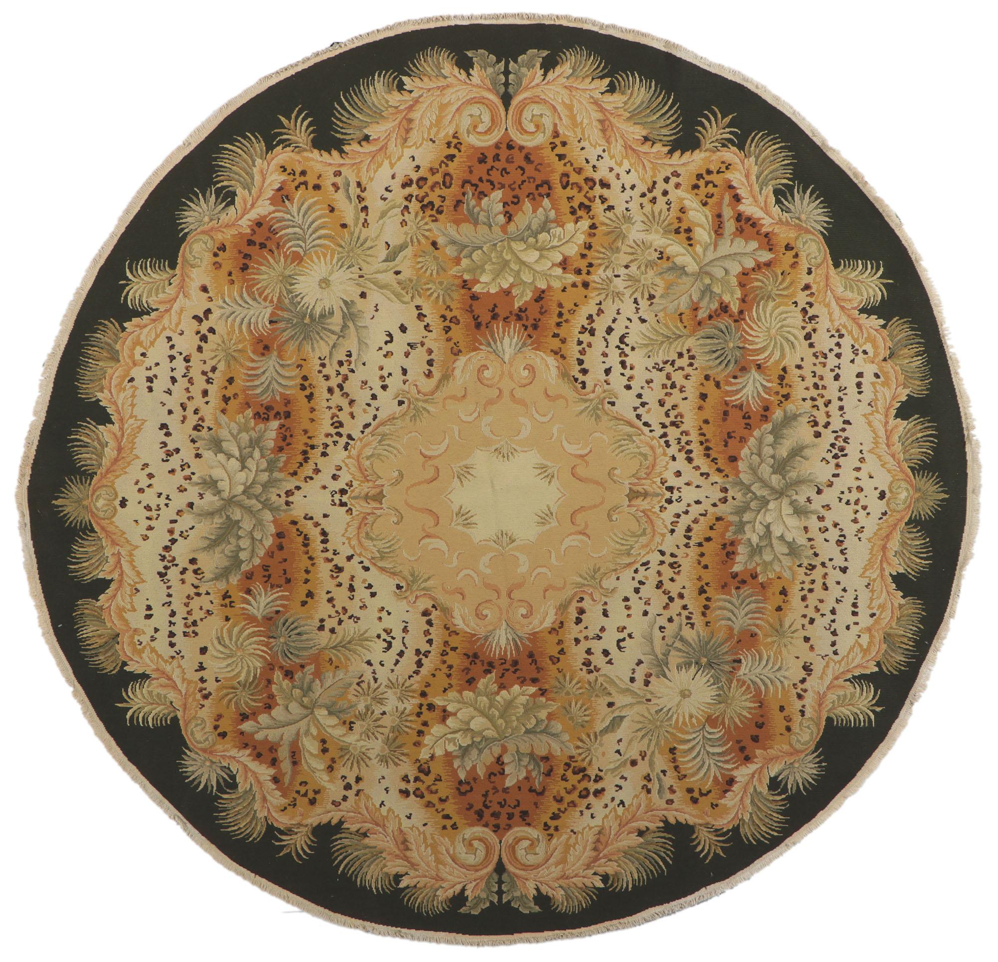 Modern Vintage Indian Chain Stitch Round Area Rug