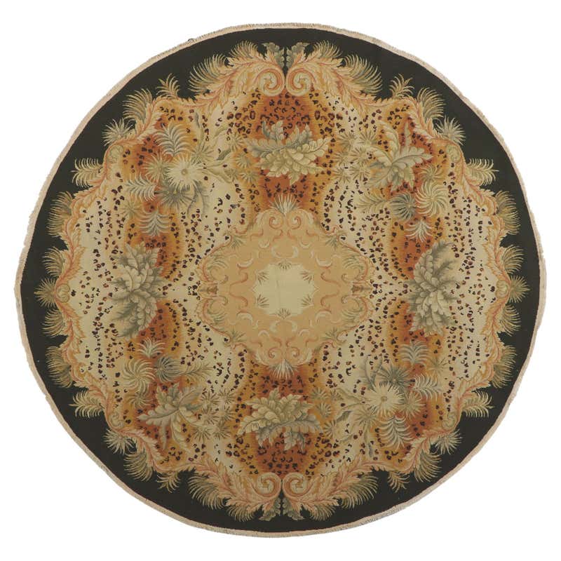 Vintage Indian Round Area Rug, Circular Rug with French Art Nouveau ...
