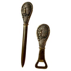 Vintage Indian Chief Bottle & Letter Opener in Bronze