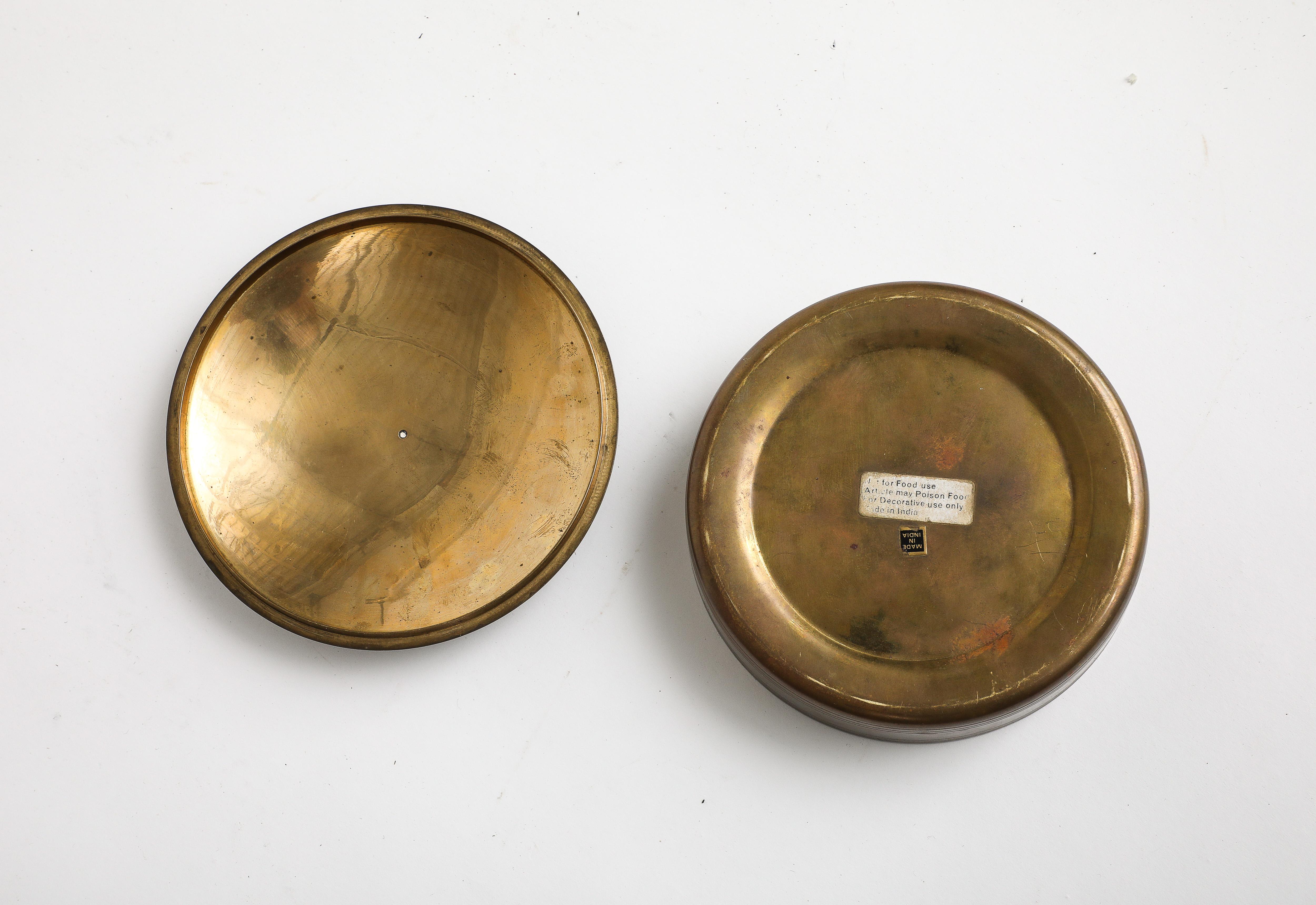 Vintage Indian Cloisonné Round Brass Trinket Box For Sale 3