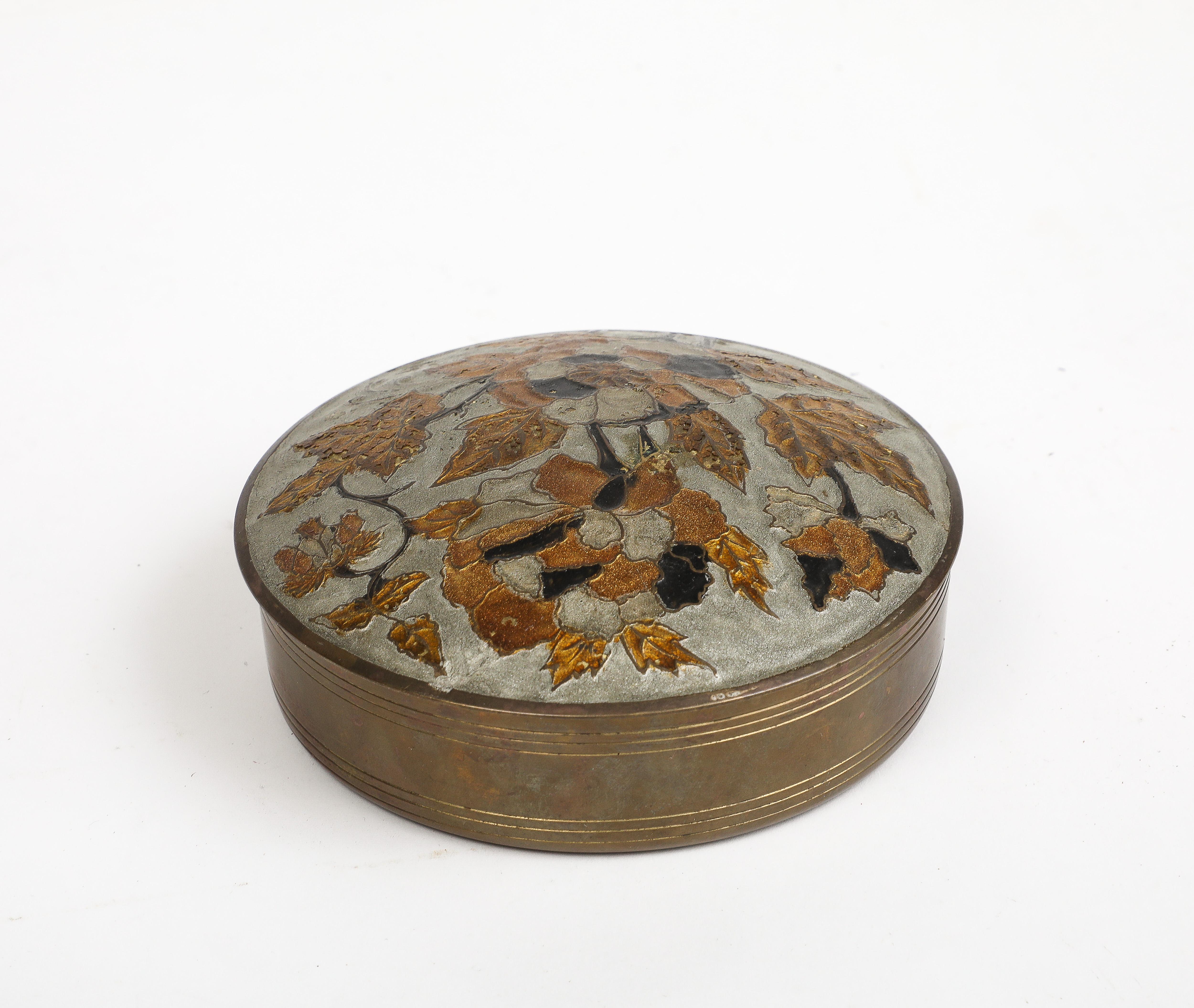 Cloissoné Vintage Indian Cloisonné Round Brass Trinket Box For Sale