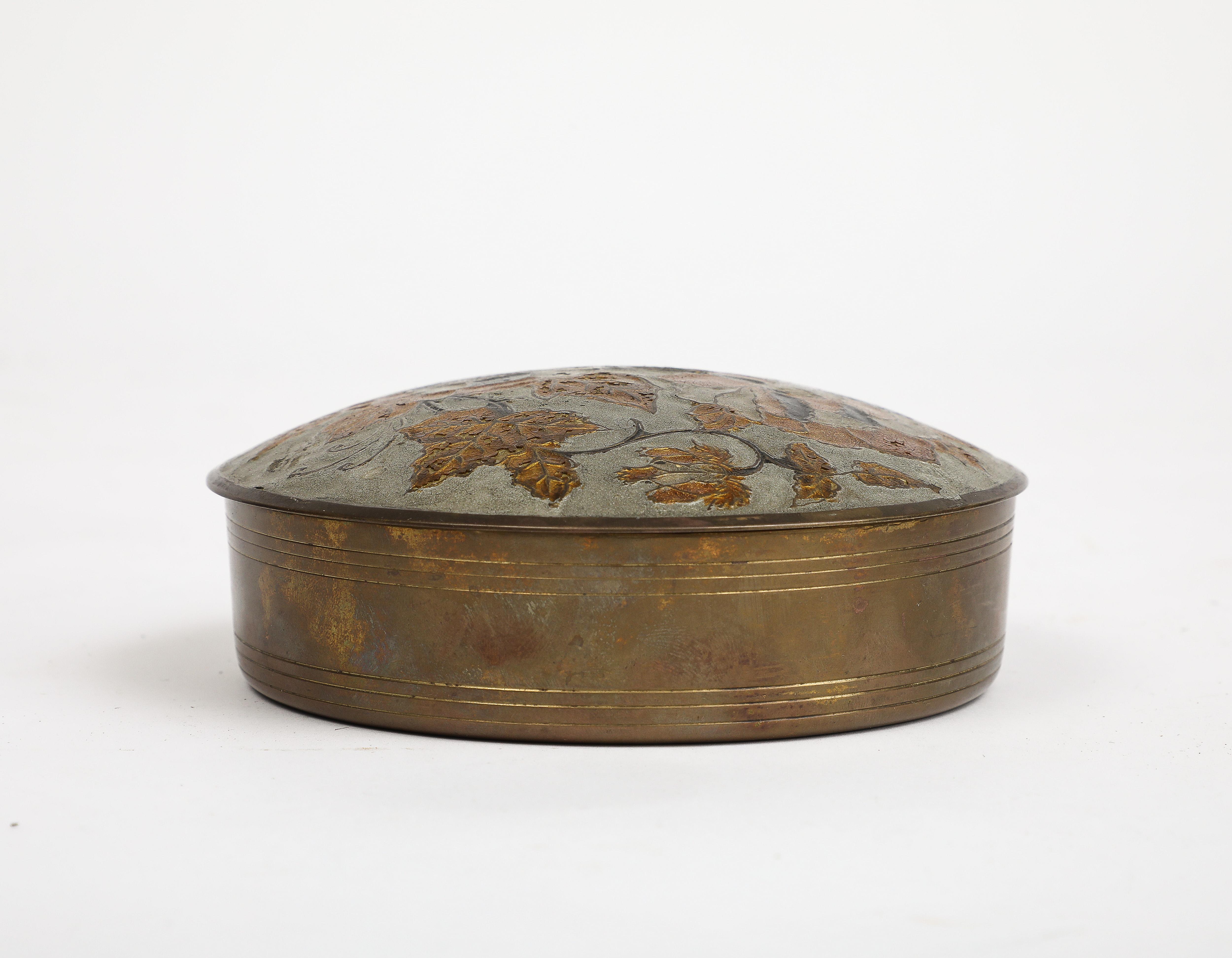 Metal Vintage Indian Cloisonné Round Brass Trinket Box For Sale