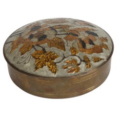 Vintage Indian Cloisonné Round Brass Trinket Box