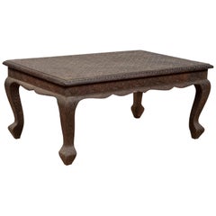 Vintage Indian Coffee Table with Brushed Metal Patina over Wood and Floral Décor