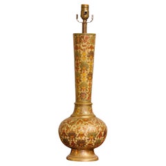 Lampada da tavolo indiana vintage in ottone smaltato colorato