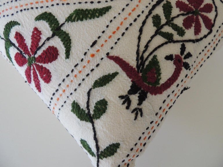 Moorish Vintage Indian Colorful Floral Embroidered Decorative Bolster Pillow For Sale