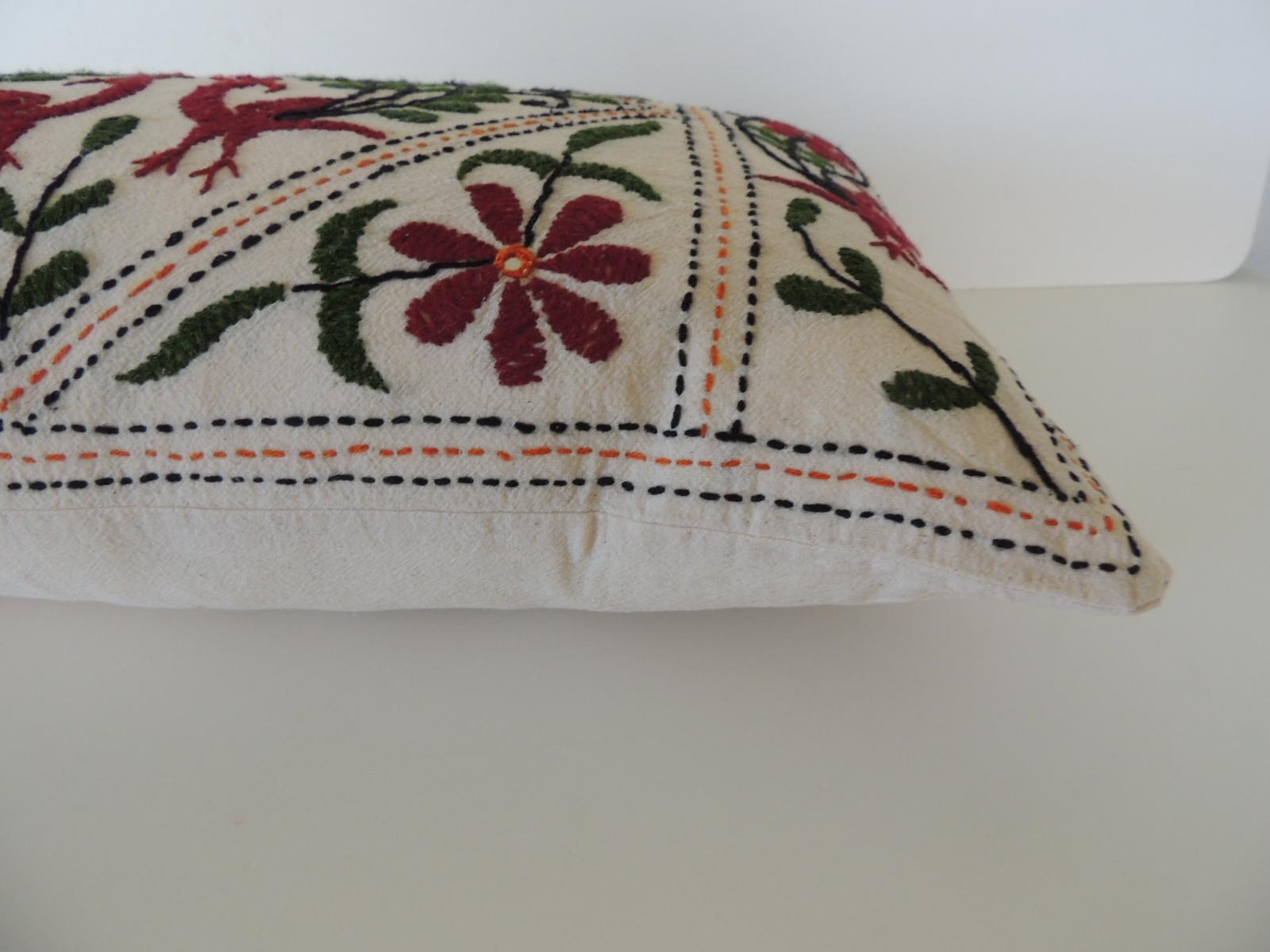 Moorish Vintage Indian Colorful Floral Embroidered Decorative Bolster Pillow