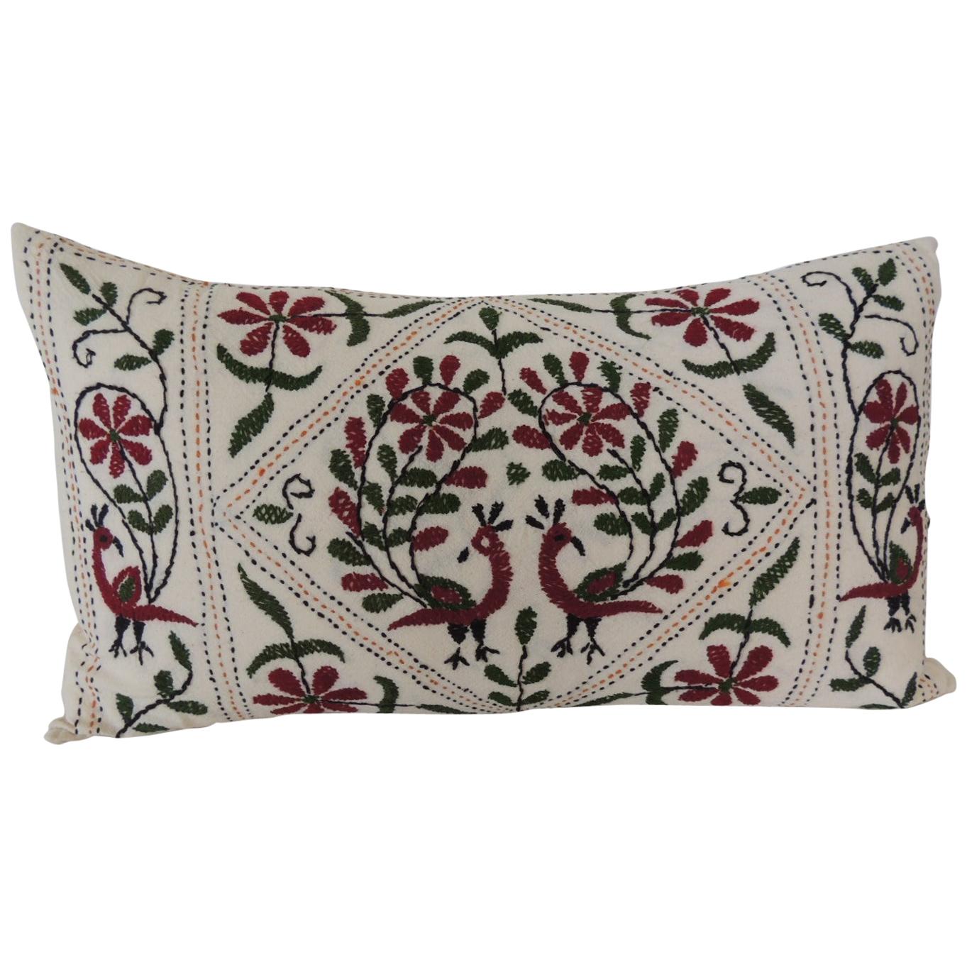 Vintage Indian Colorful Floral Embroidered Decorative Bolster Pillow