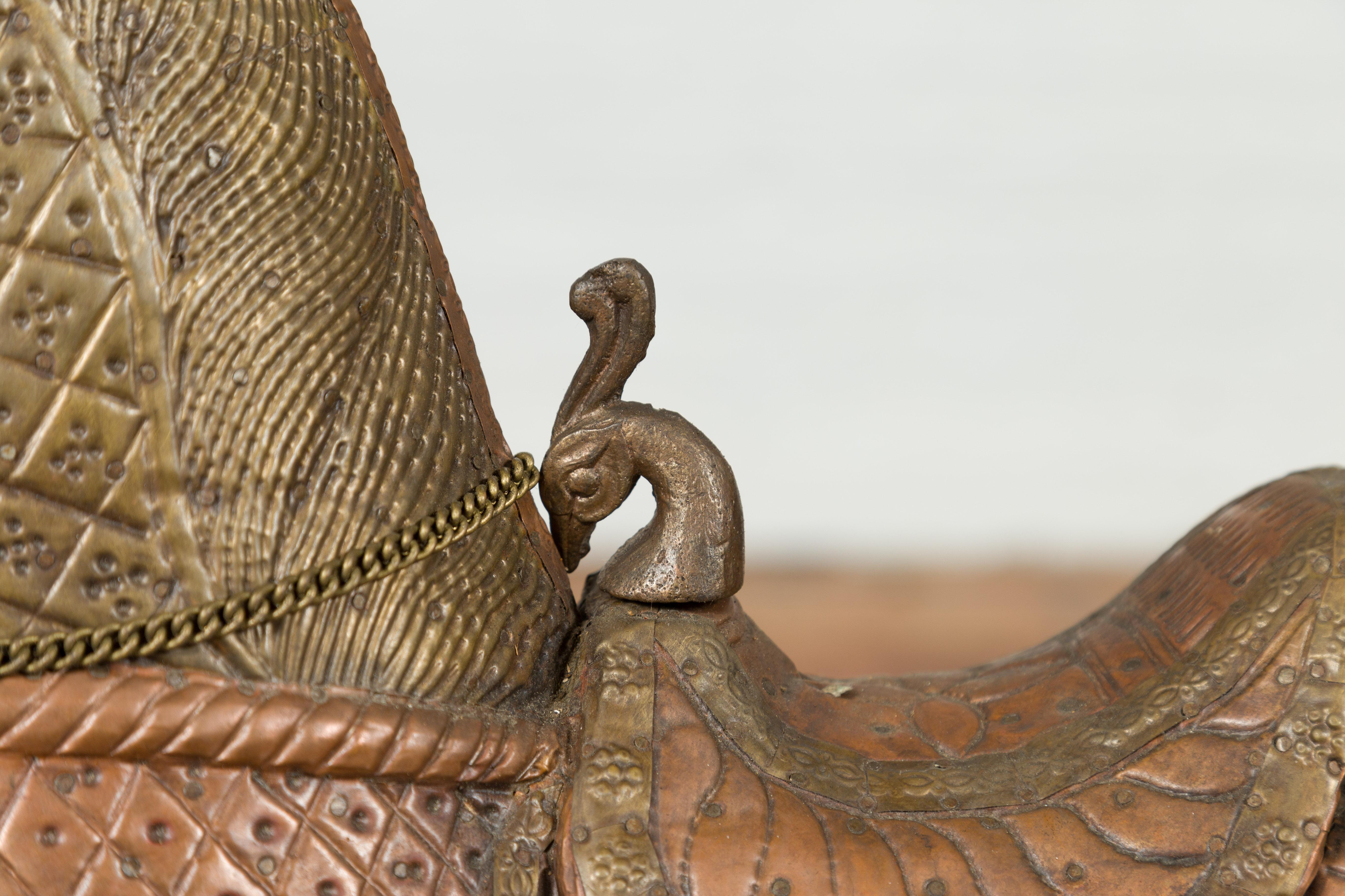 Vintage Indian Copper Over Wood Rocking Horse from Madras with Intricate Motifs In Good Condition In Yonkers, NY