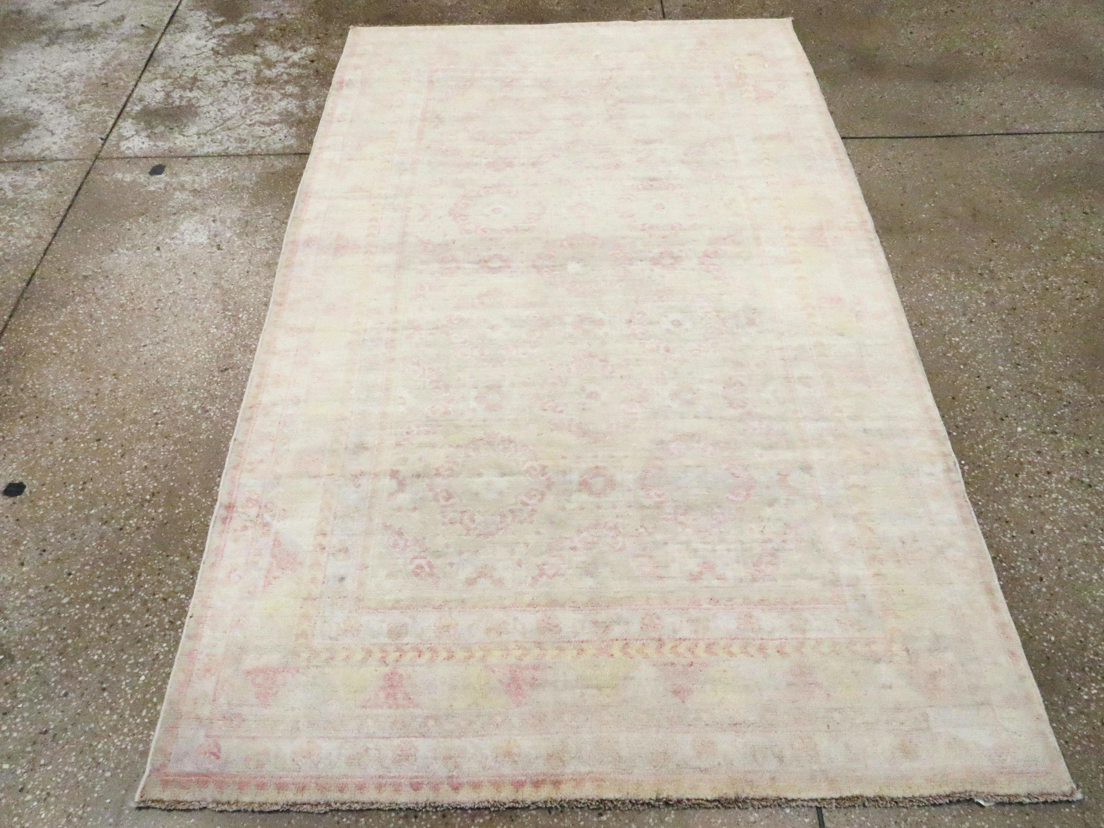 Hand-Knotted Vintage Indian Cotton Agra Rug For Sale