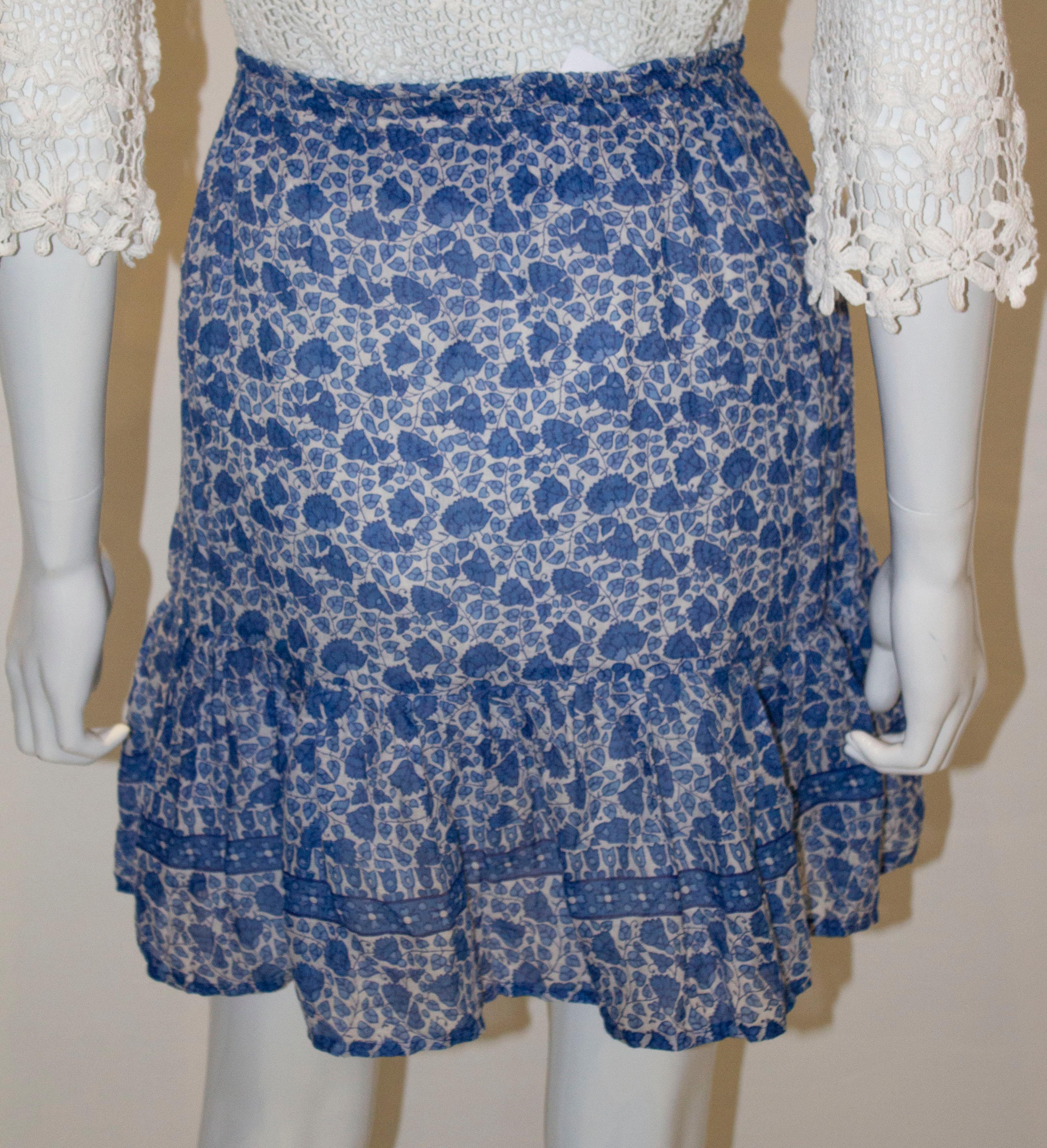 Women's Vintage Indian Boho Blue Cotton Summer Skirt For Sale