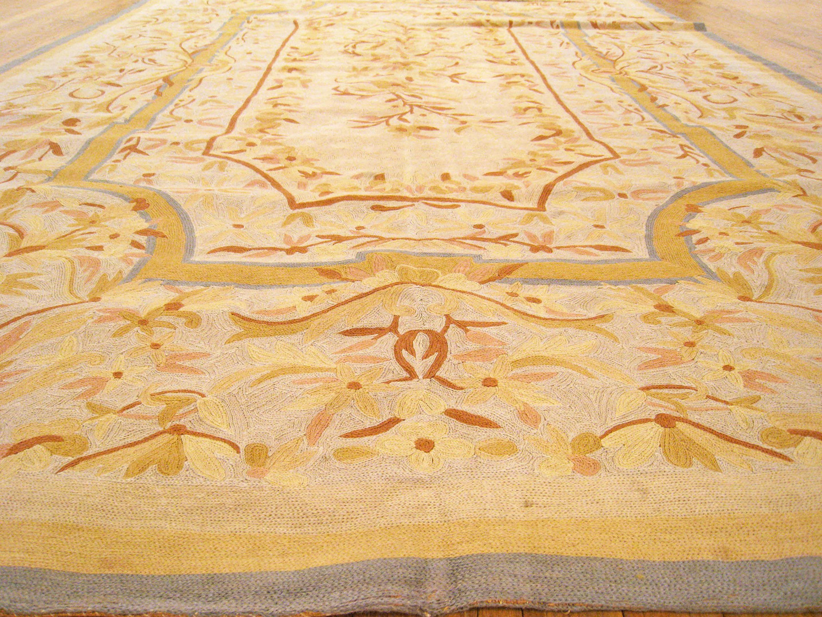 Indischer dekorativer orientalischer Vintage-Teppich mit Kettenstich in Zimmergröße im Angebot 3
