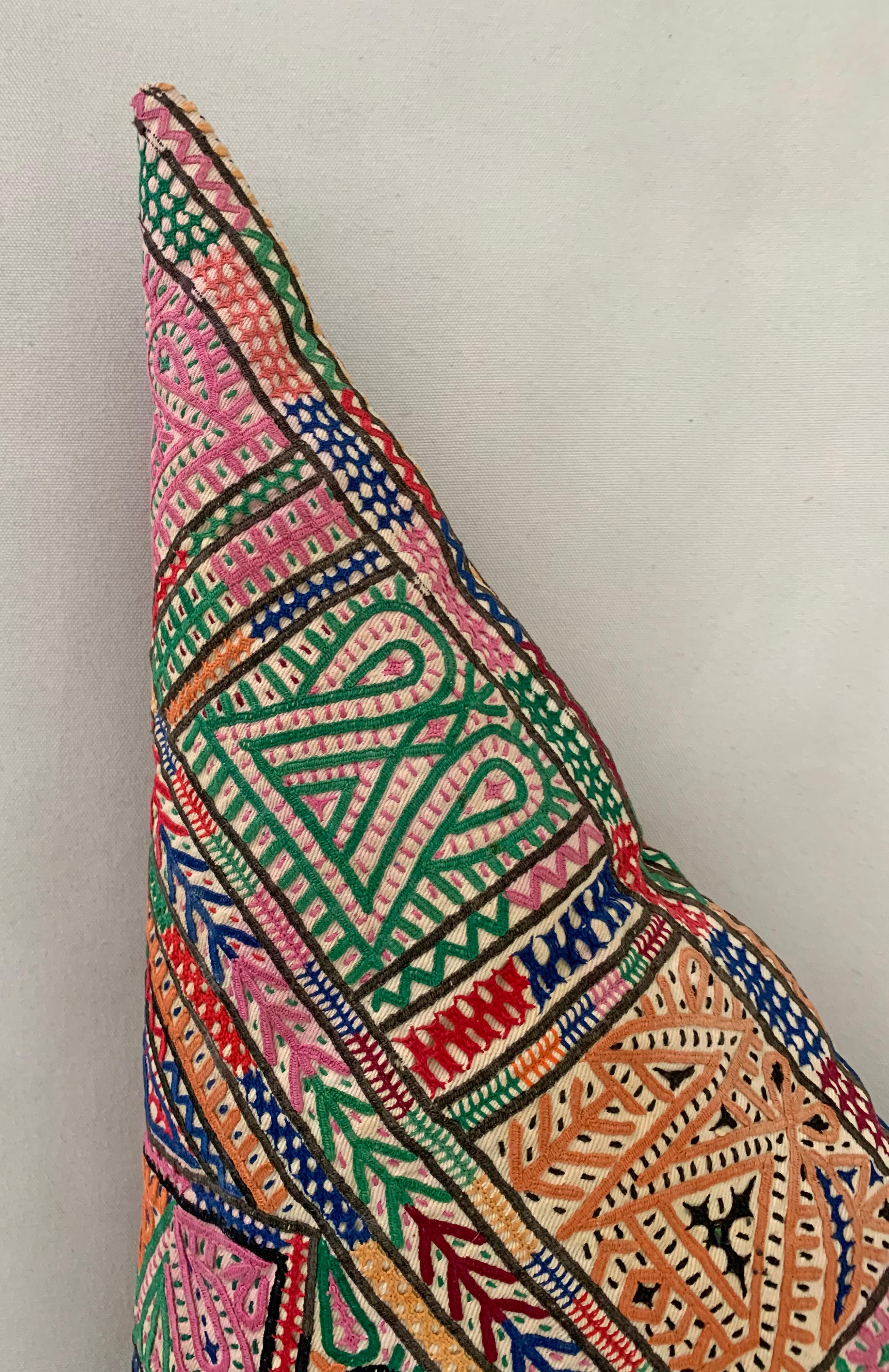Embroidered Vintage Indian Decorative Pillow with Colourful Embroidery