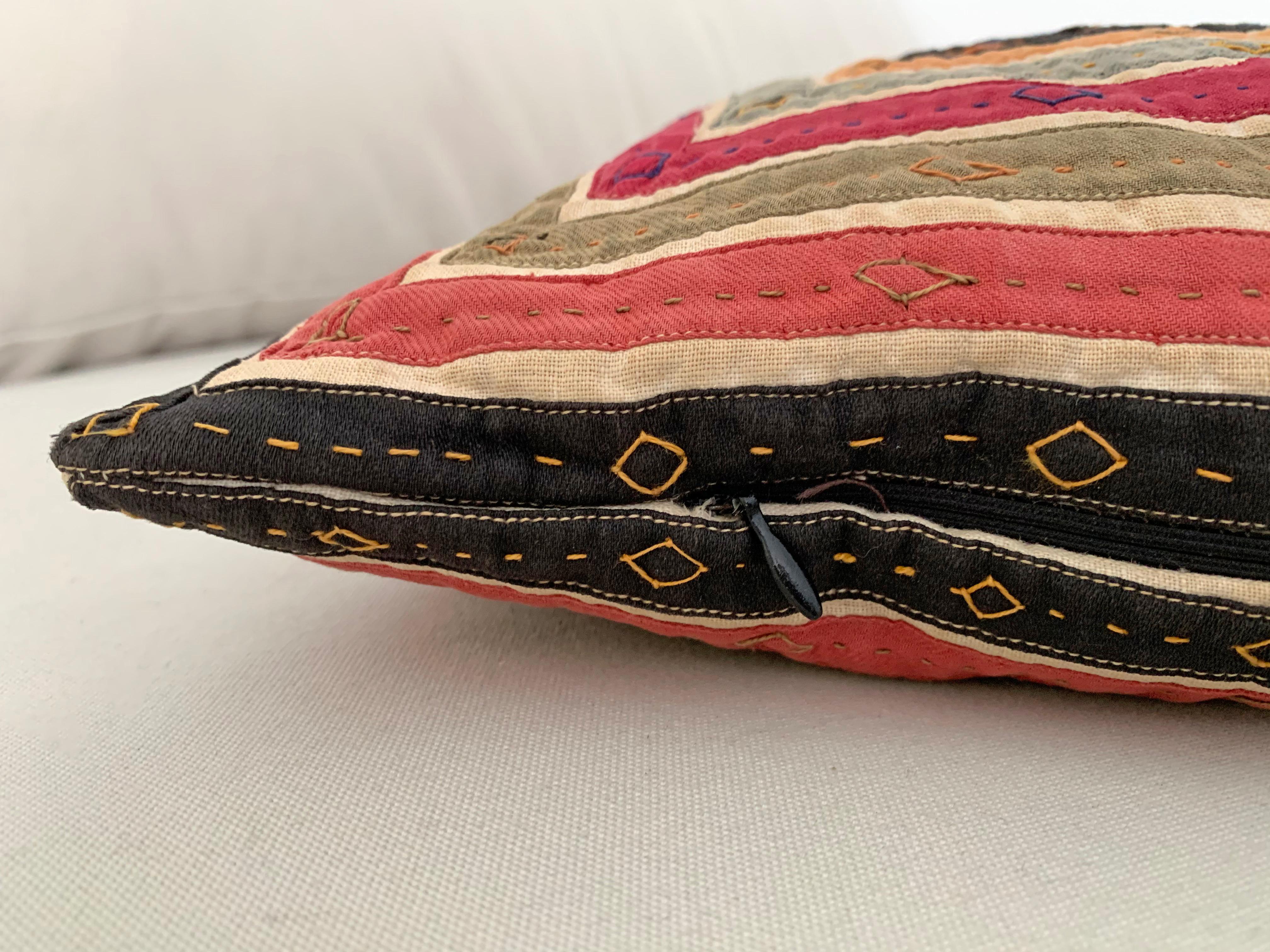 20th Century Vintage Indian Decorative Pillow with Colourful Embroidery