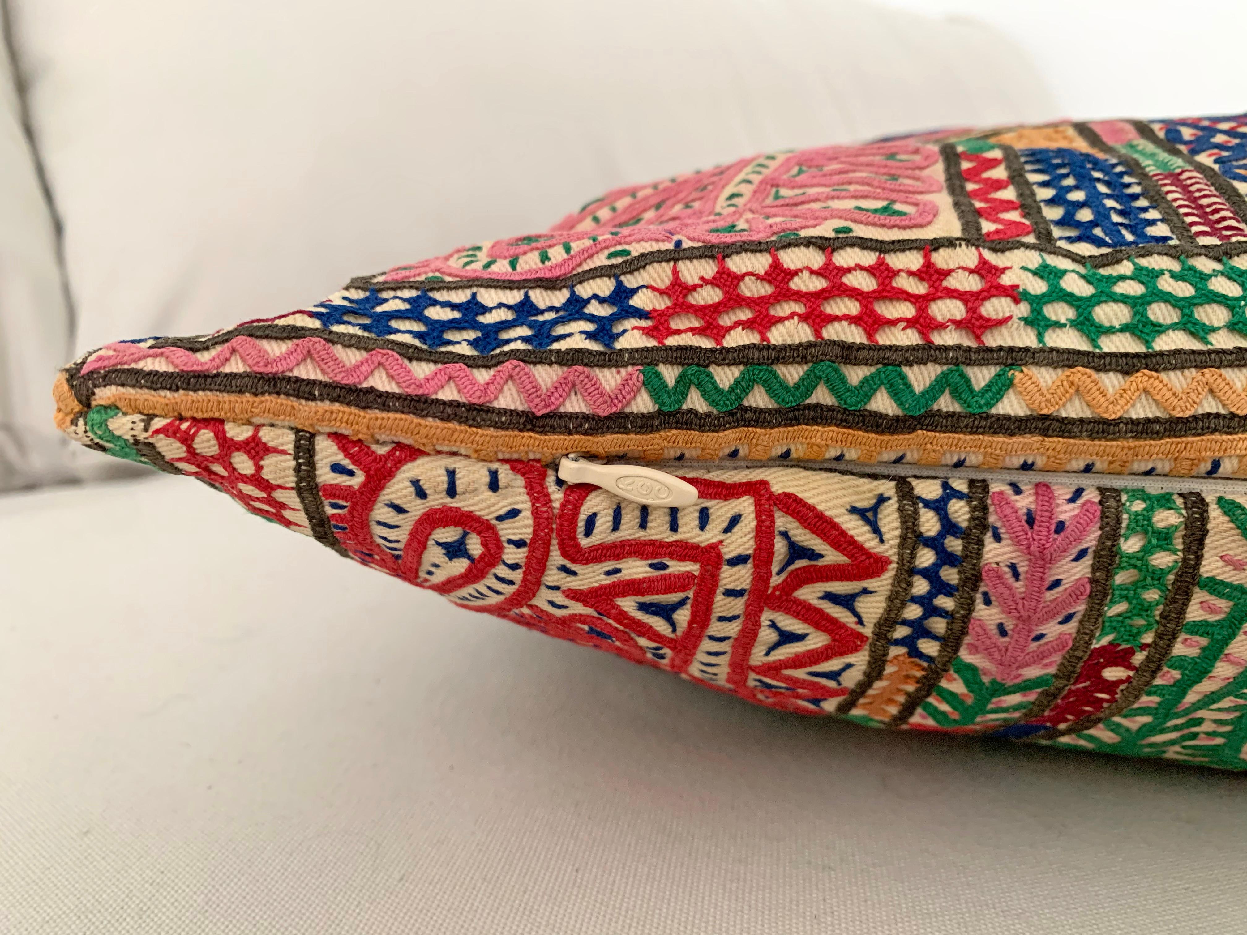 Vintage Indian Decorative Pillow with Colourful Embroidery 1