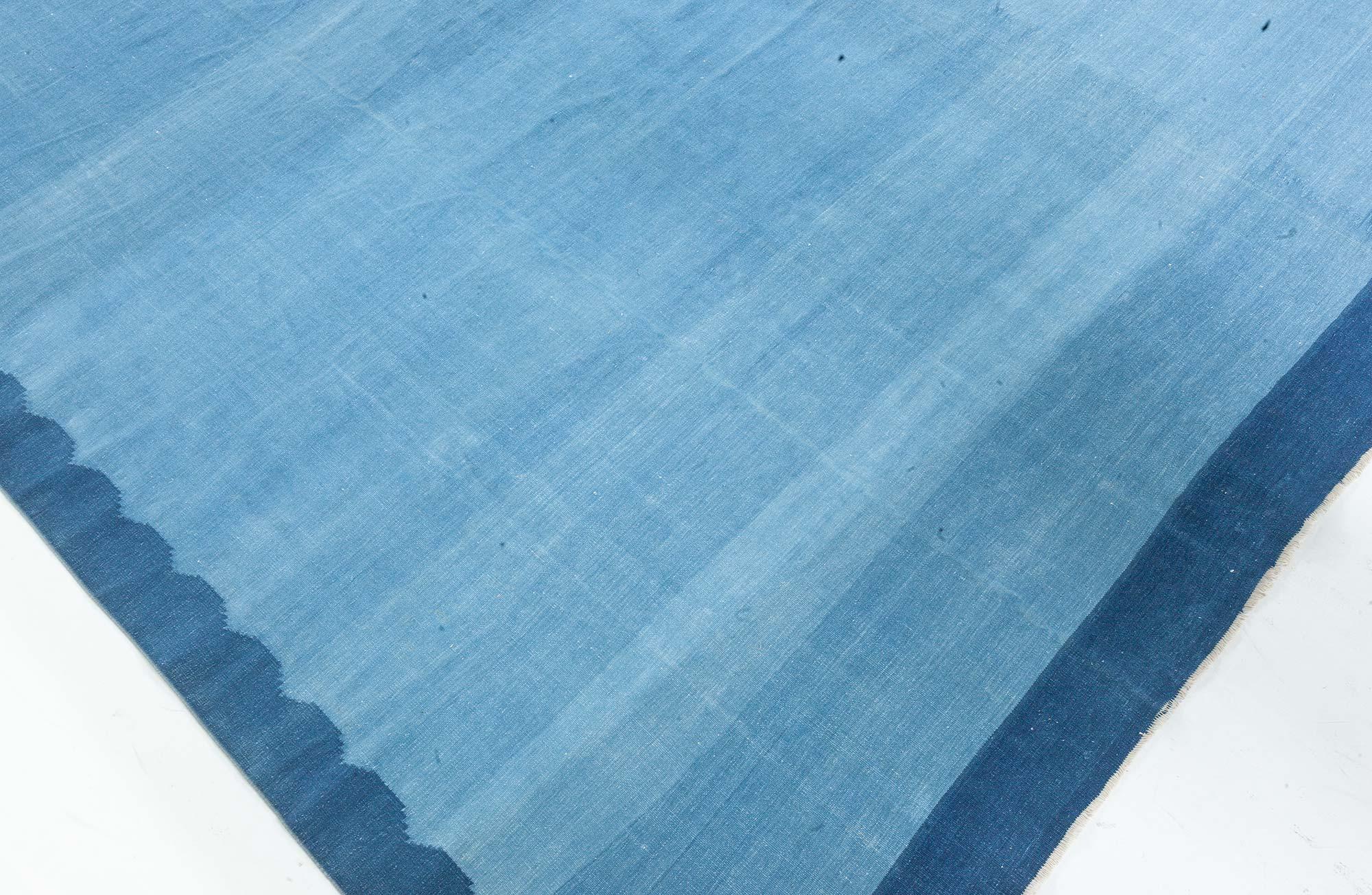 20th Century Vintage Indian Dhurrie Blue Rug For Sale