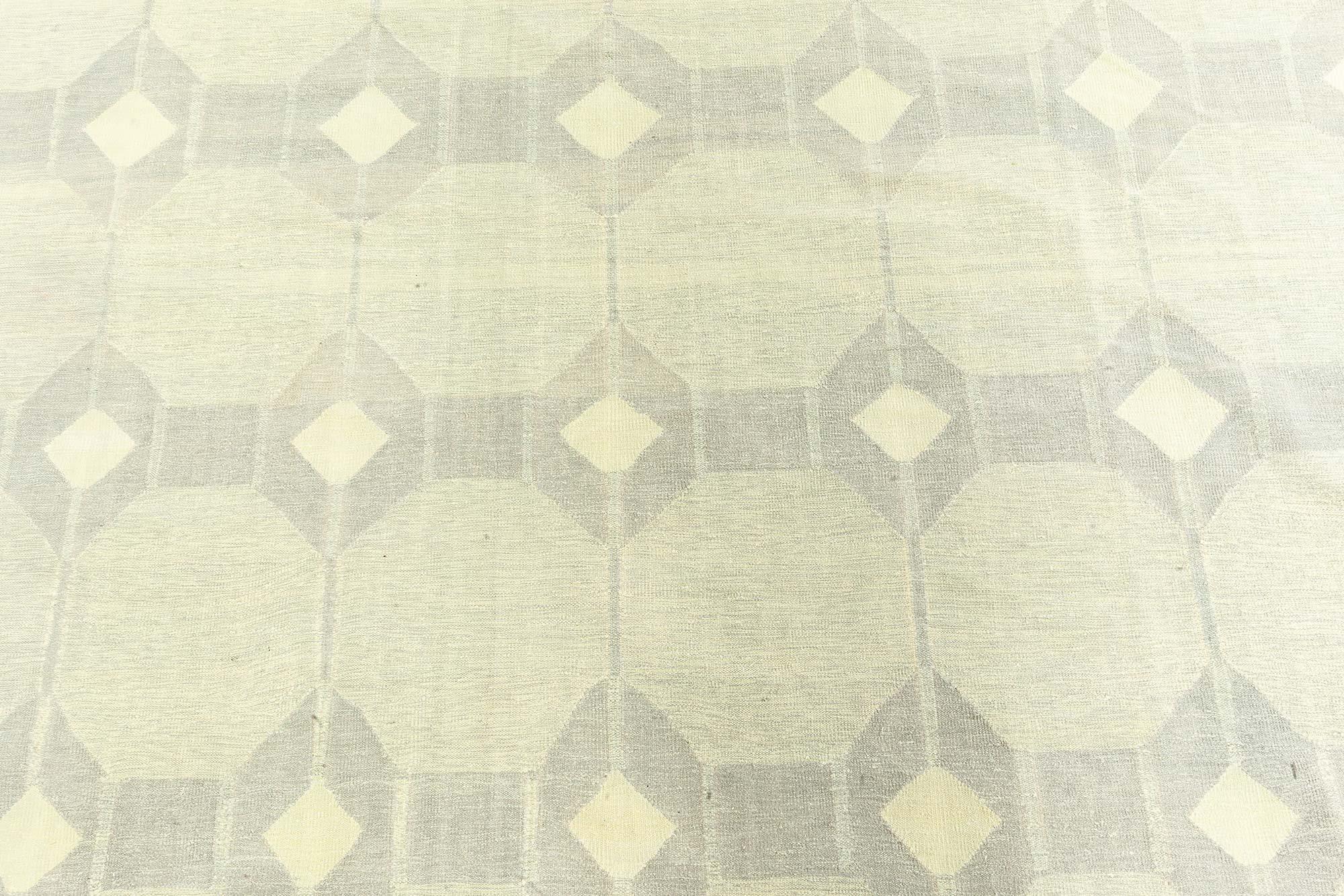 Indischer Dhurrie Grüner Teppich Doris Leslie Blau, Vintage (20. Jahrhundert) im Angebot