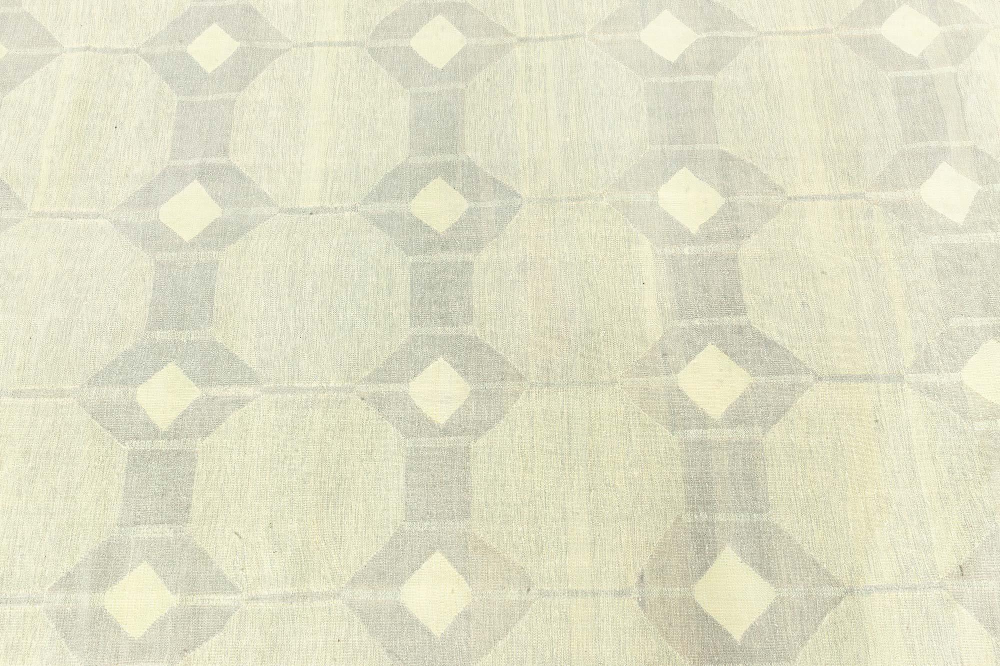 Indischer Dhurrie Grüner Teppich Doris Leslie Blau, Vintage (Baumwolle) im Angebot