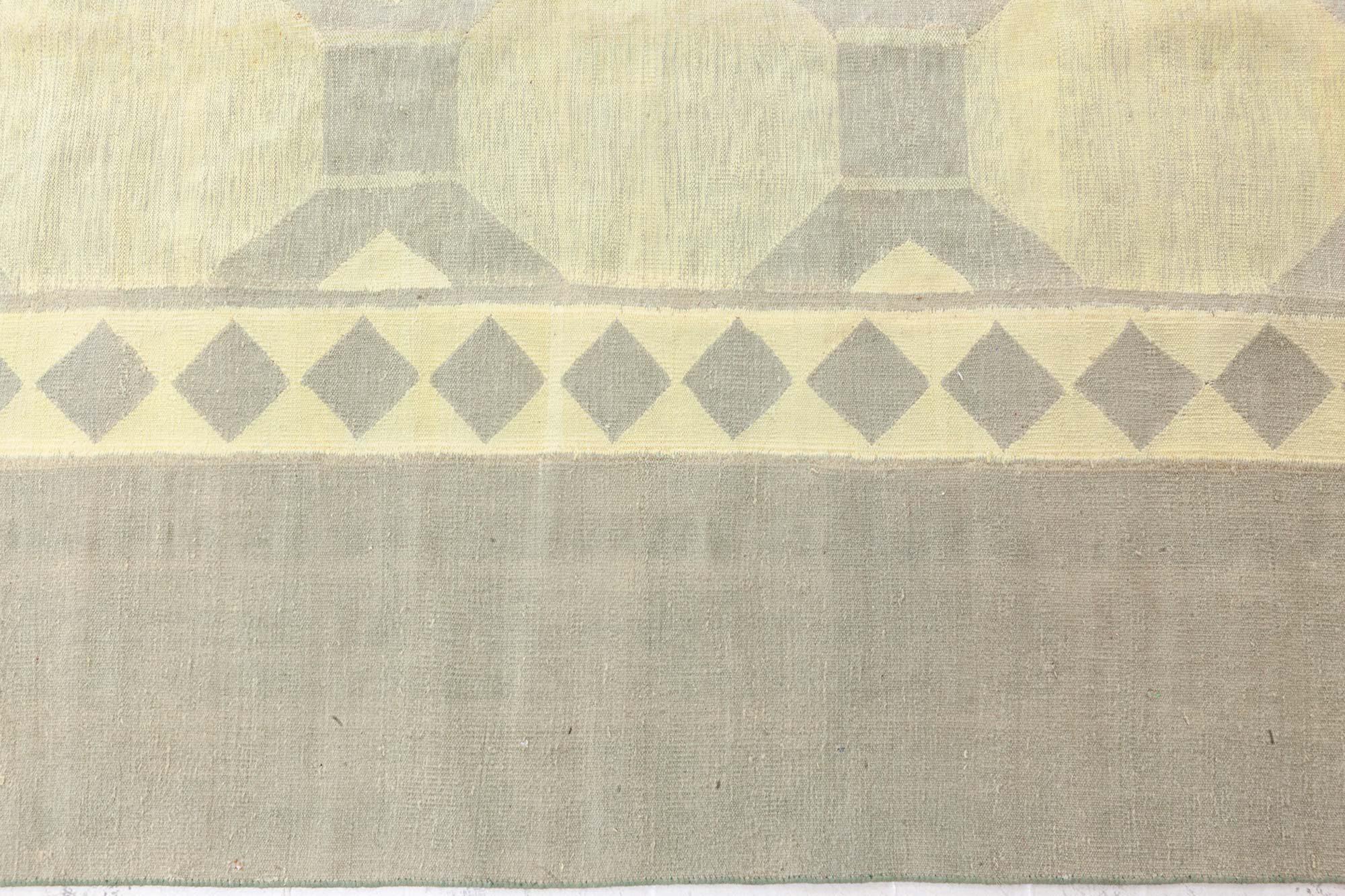 Indischer Dhurrie Grüner Teppich Doris Leslie Blau, Vintage im Angebot 1