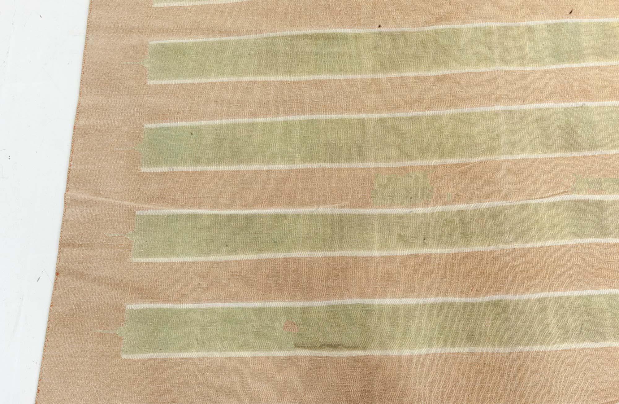 Alfombra Doris Leslie Blau Vintage Indian Dhurrie Verde oliva y beige cálido Indio en venta