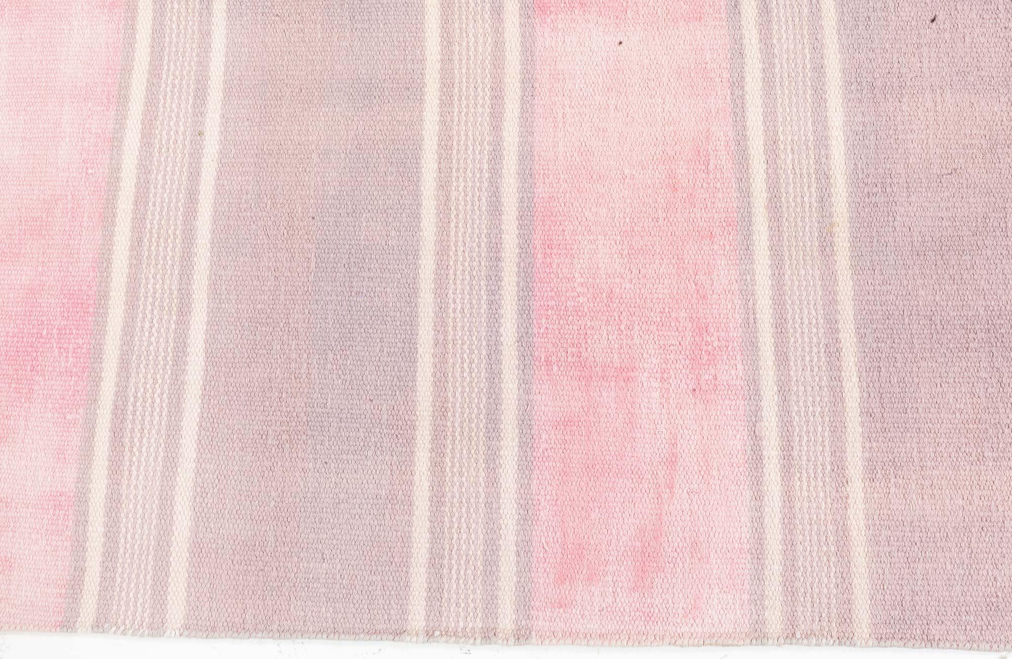 Hand-Woven Vintage Indian Dhurrie Pink Purple Beige Runner For Sale