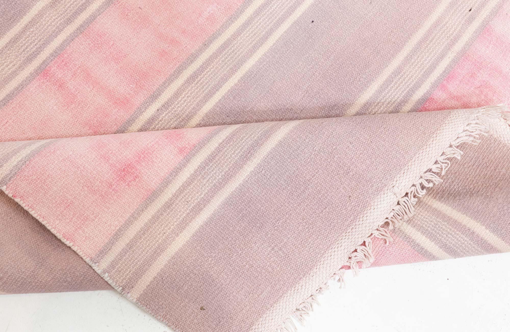 Cotton Vintage Indian Dhurrie Pink Purple Beige Runner For Sale