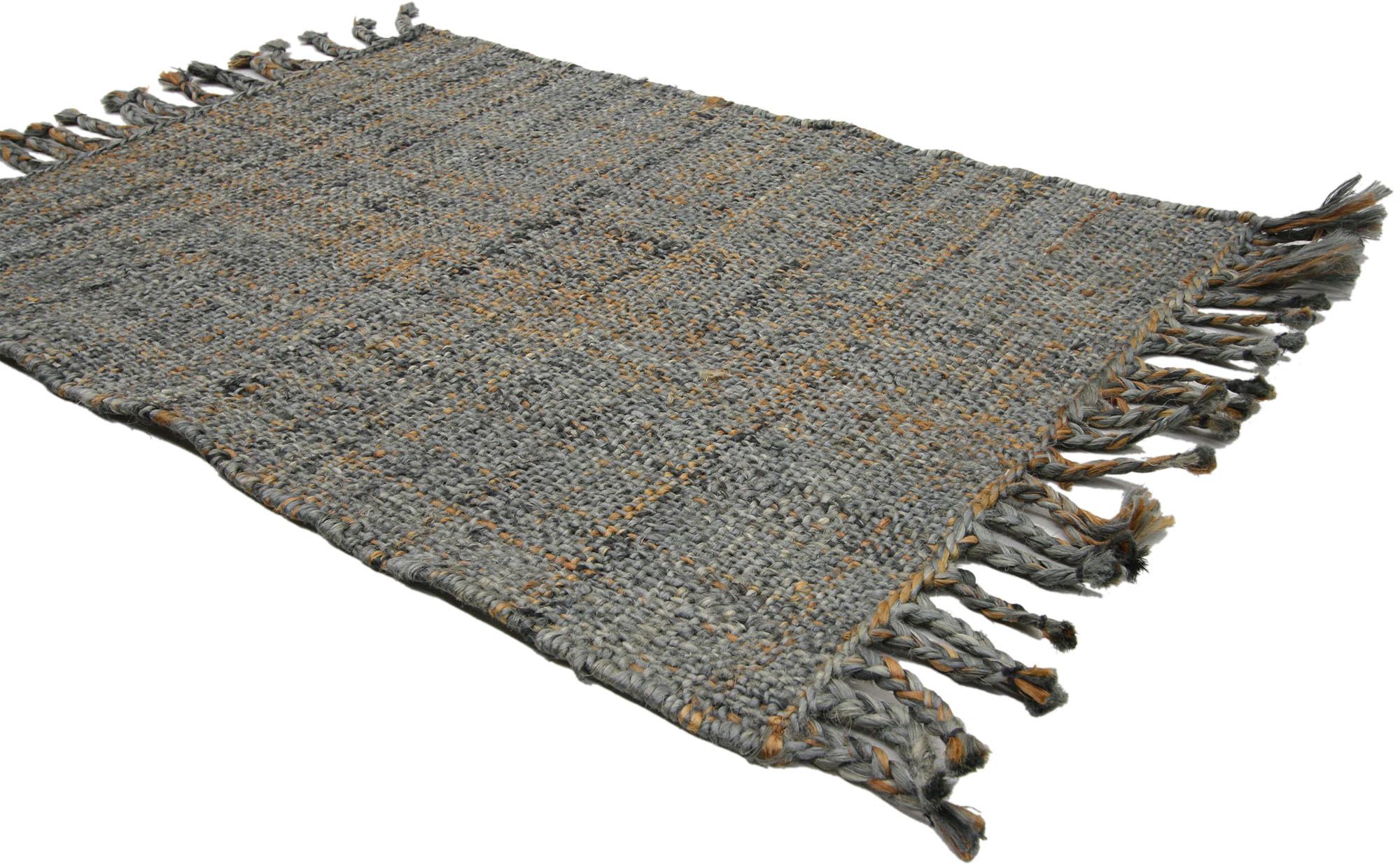 30380 Modern Indian Dhurrie Rug, 2'03 x 03'01.  Radiating a modern style with artisan charm, this handwoven modern Dhurrie rug blends seamlessly from rust to slate gray in softly gradated striations running selvage to selvage. Its earthy tones and