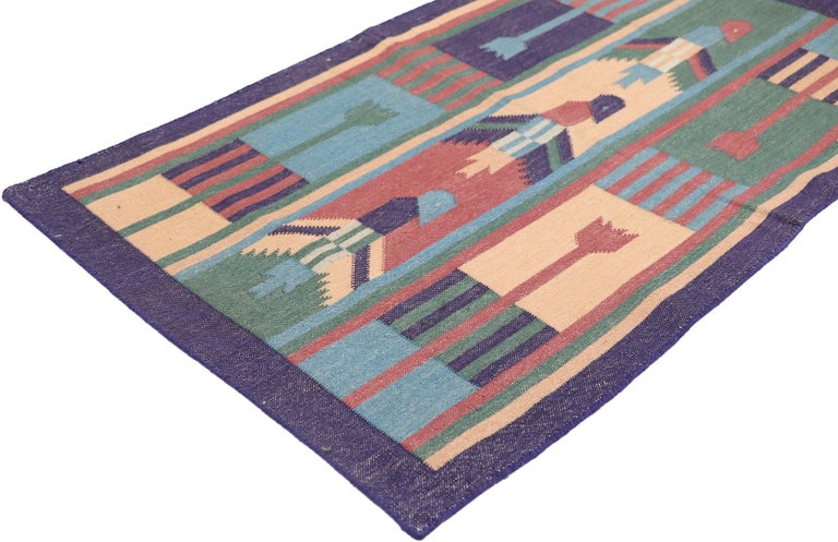 Vintage Indian Dhurrie Rug with Postmodern Cubist Style For Sale at 1stDibs
