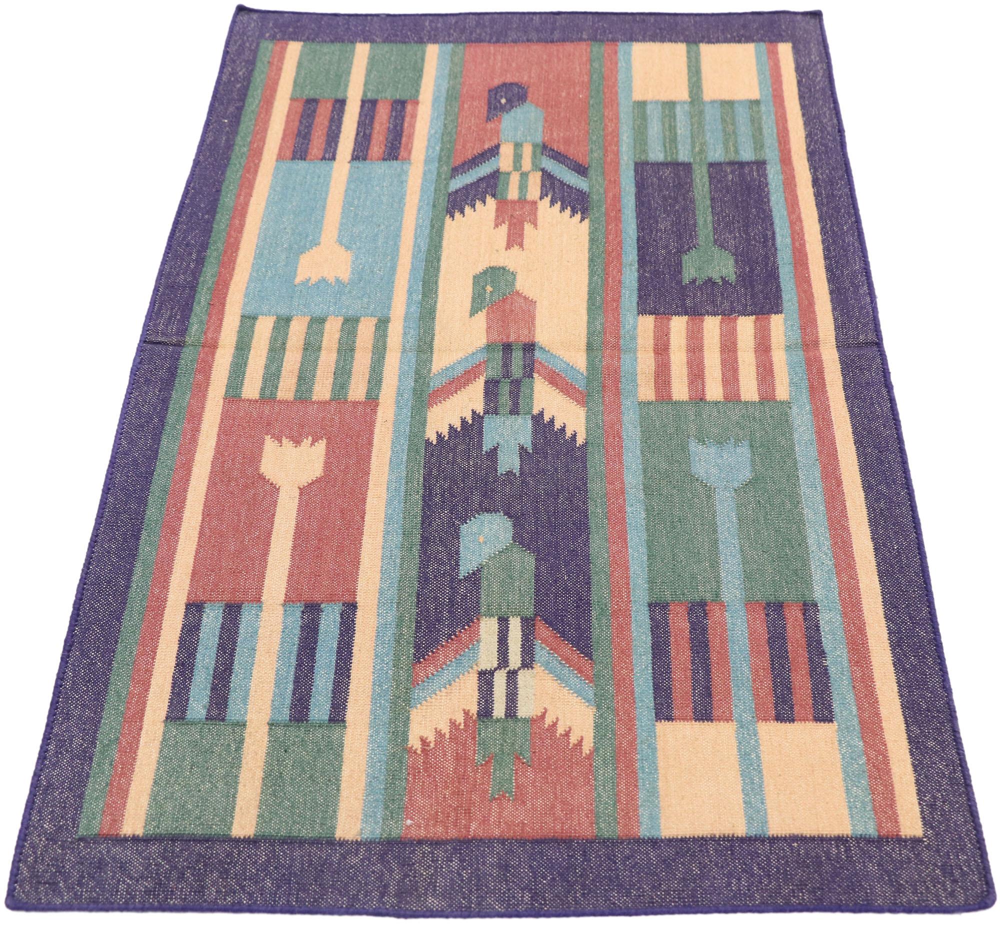Post-Modern Vintage Indian Dhurrie Rug with Postmodern Cubist Style For Sale