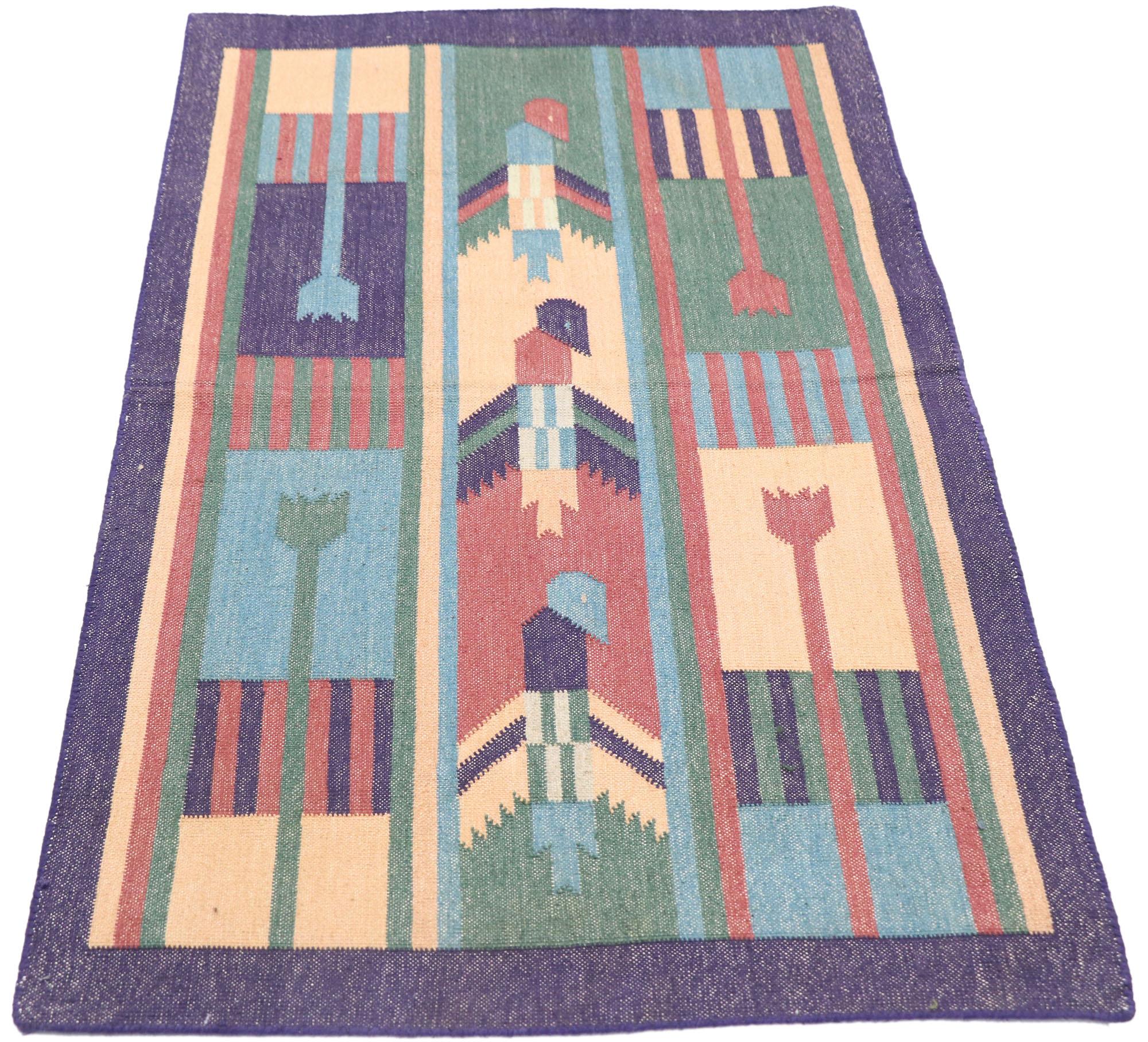 Indischer Dhurrie-Teppich im postmodernen kubistischen Stil, Vintage (Postmoderne) im Angebot