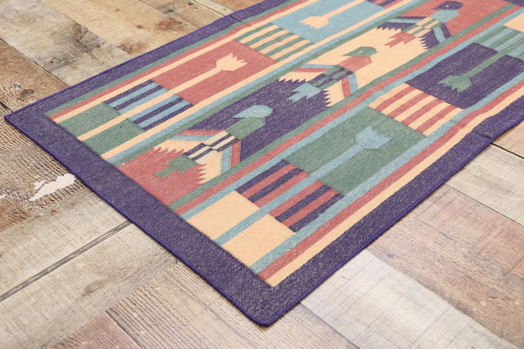 20th Century Vintage Indian Dhurrie Rug with Postmodern Cubist Style For Sale