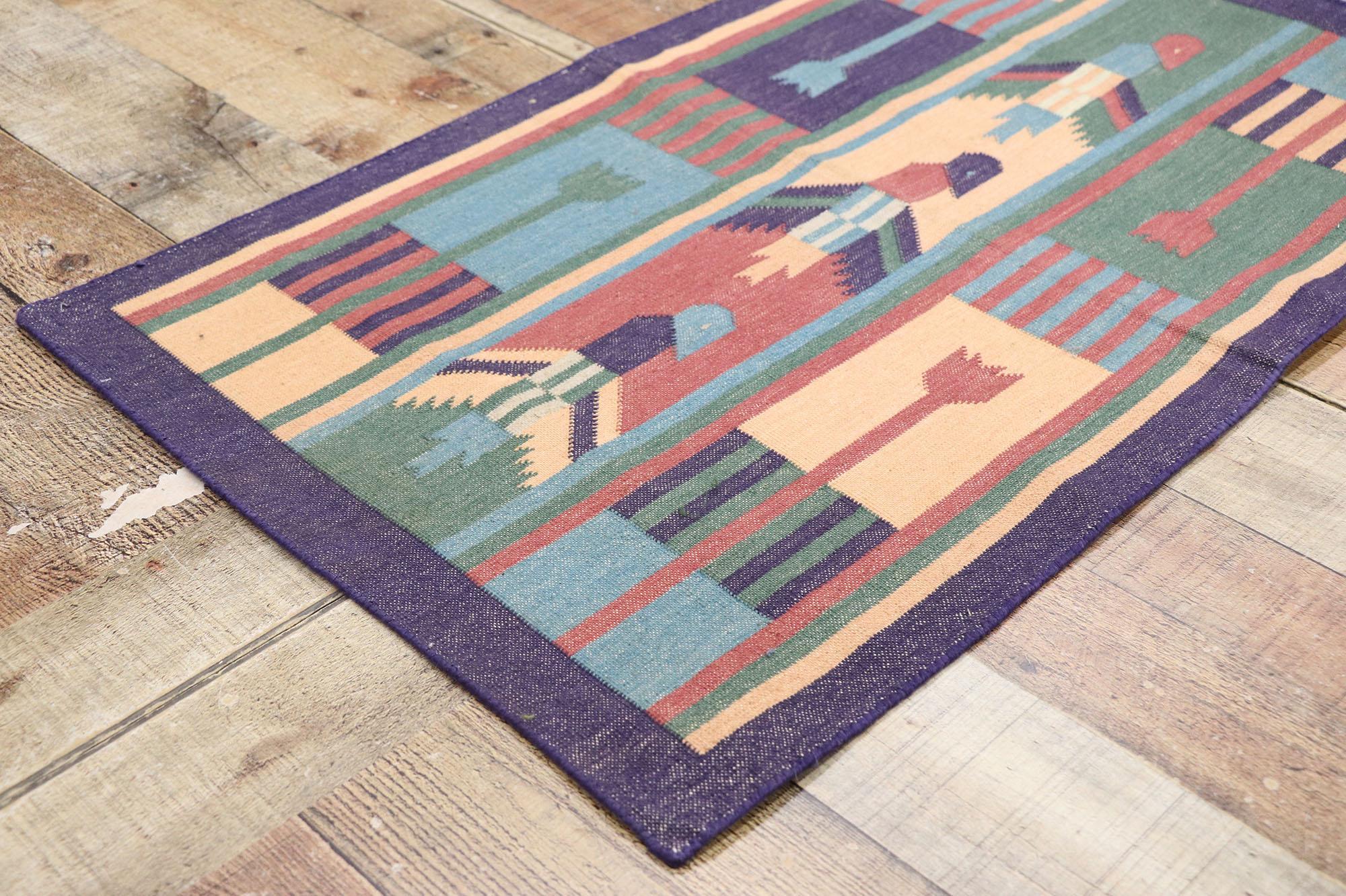 20th Century Vintage Indian Dhurrie Rug with Postmodern Cubist Style For Sale