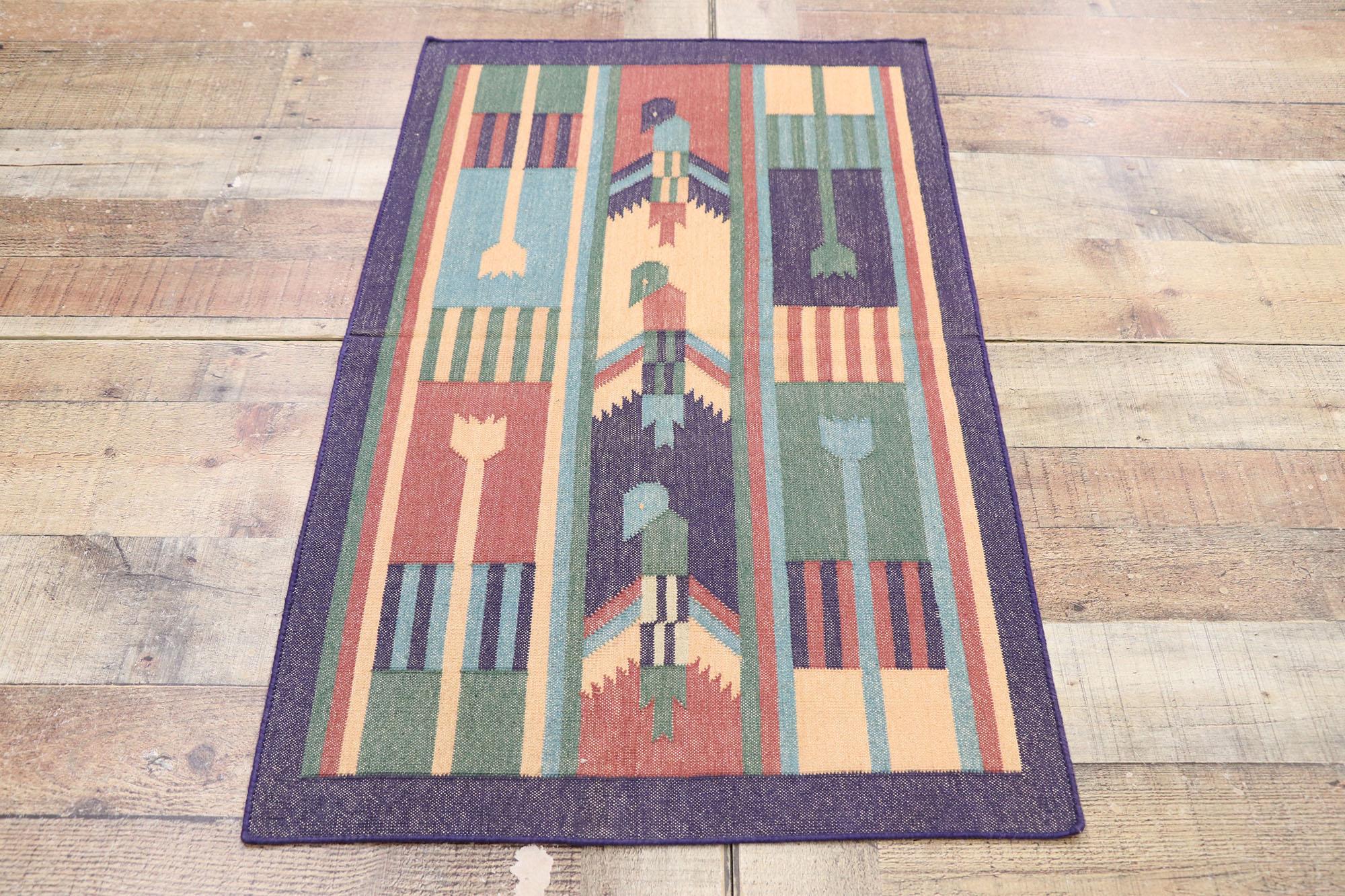 Cotton Vintage Indian Dhurrie Rug with Postmodern Cubist Style For Sale