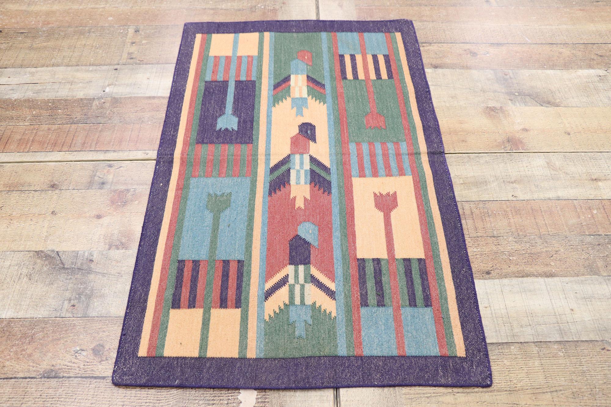 Cotton Vintage Indian Dhurrie Rug with Postmodern Cubist Style For Sale