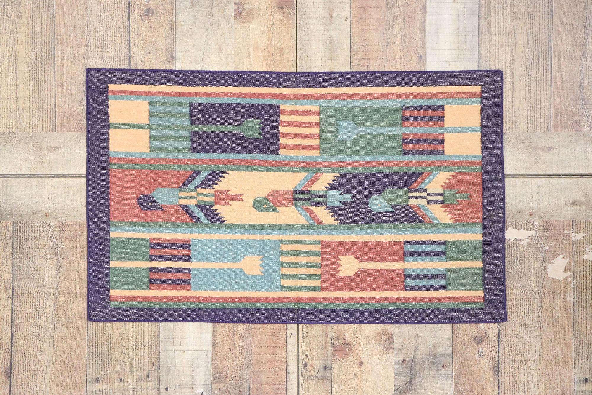 Vintage Indian Dhurrie Rug with Postmodern Cubist Style For Sale 1