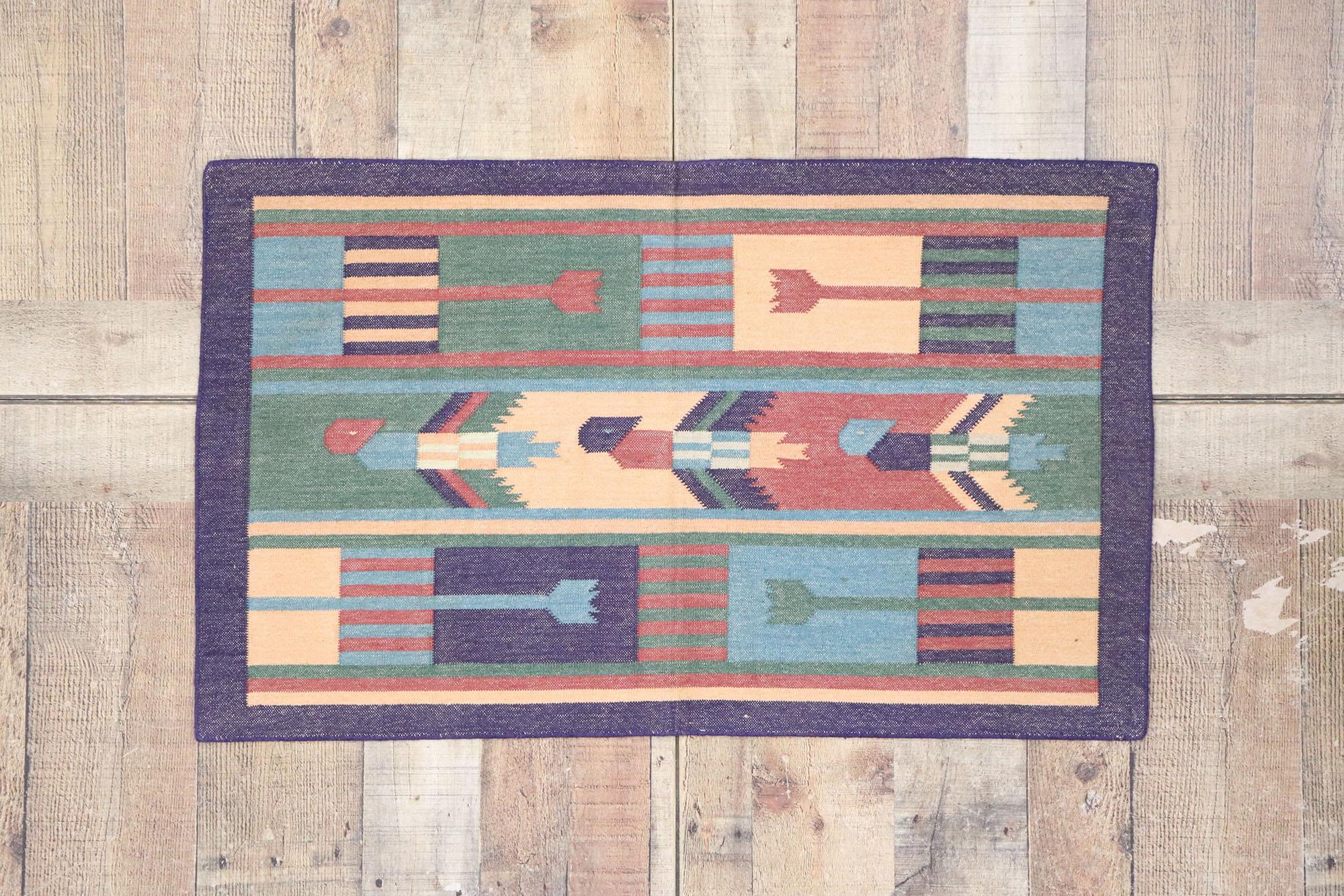 Vintage Indian Dhurrie Rug with Postmodern Cubist Style For Sale 1
