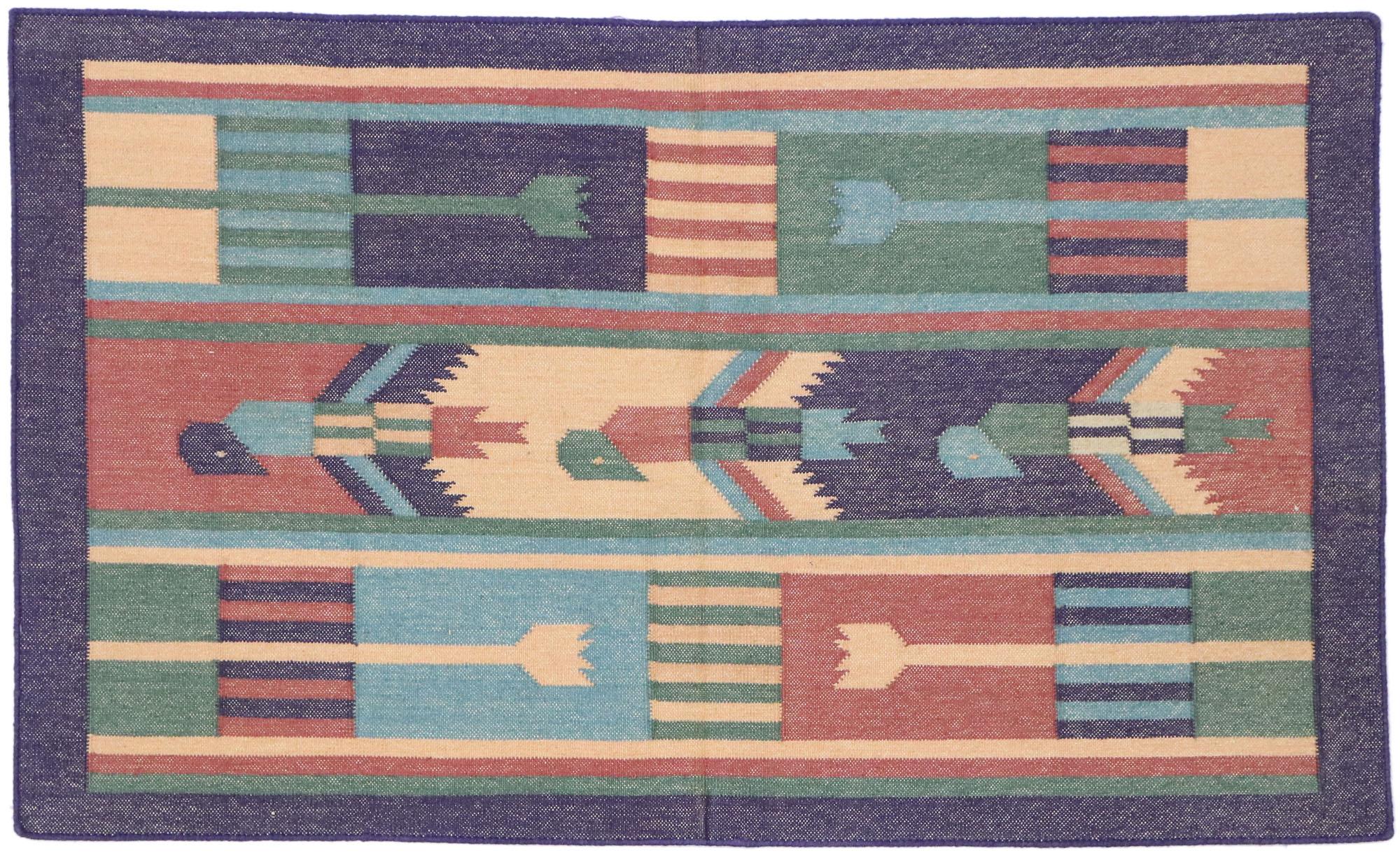 Vintage Indian Dhurrie Rug with Postmodern Cubist Style For Sale 2