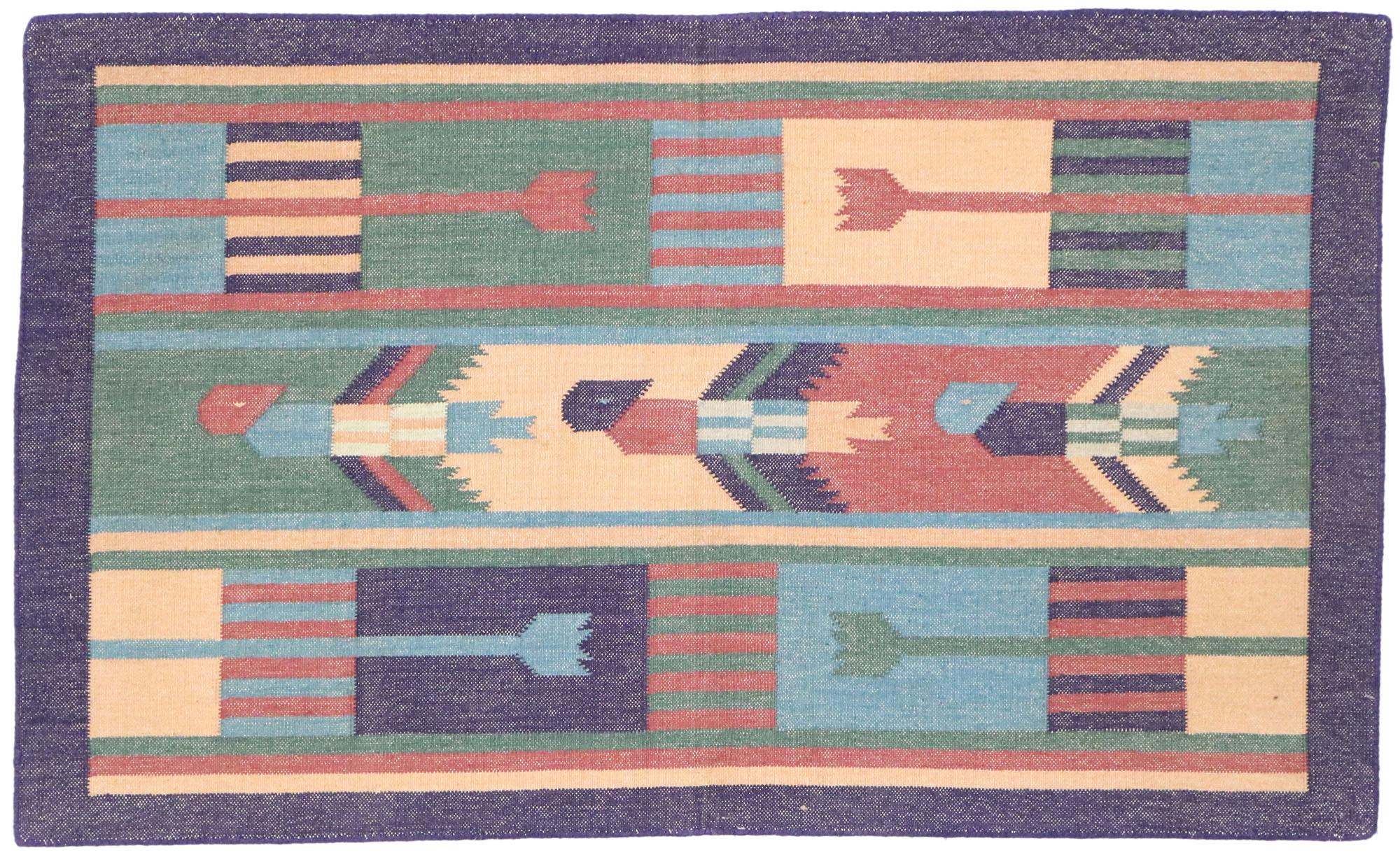 Indischer Dhurrie-Teppich im postmodernen kubistischen Stil, Vintage im Angebot 2