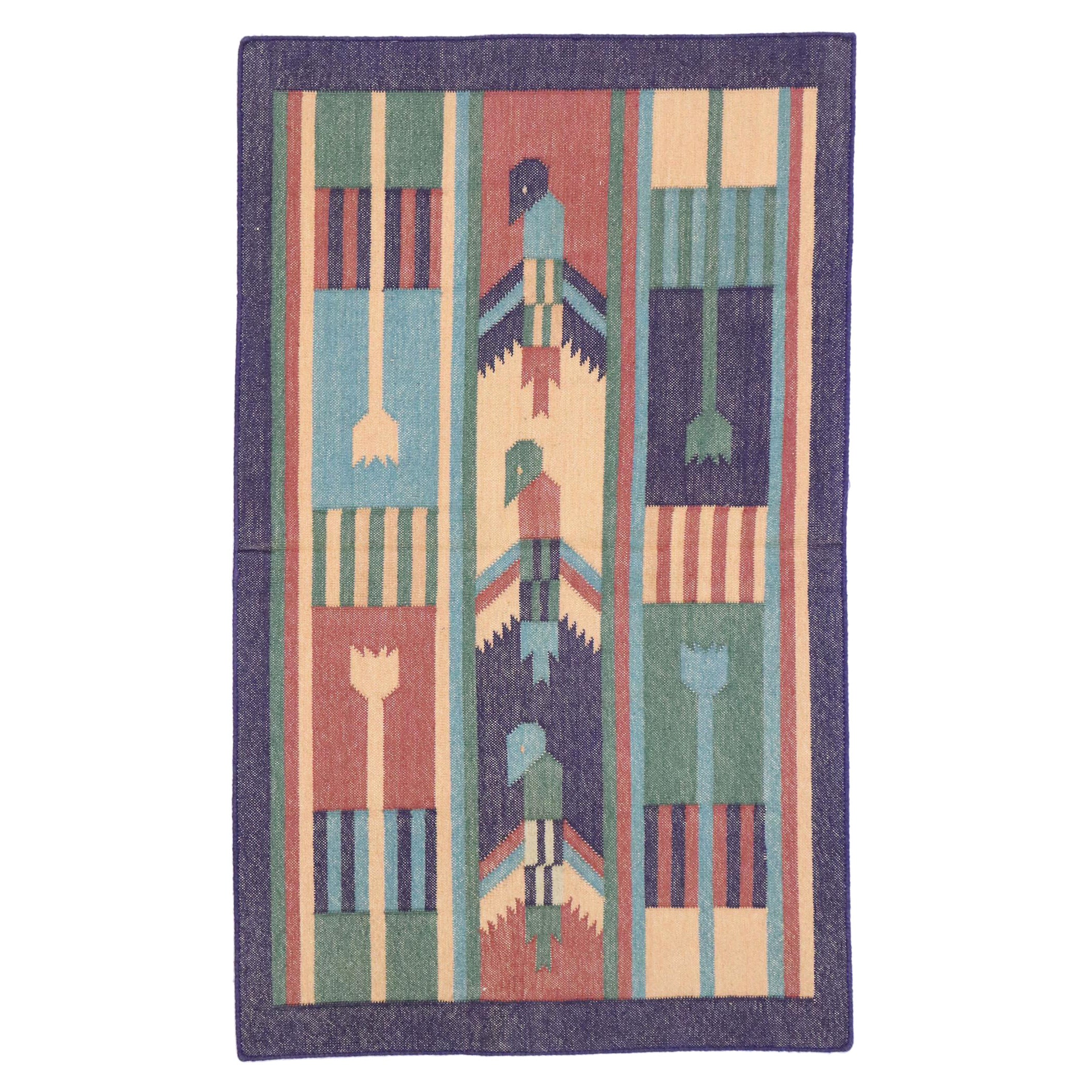 Tappeto indiano vintage Dhurrie con stile cubista postmoderno