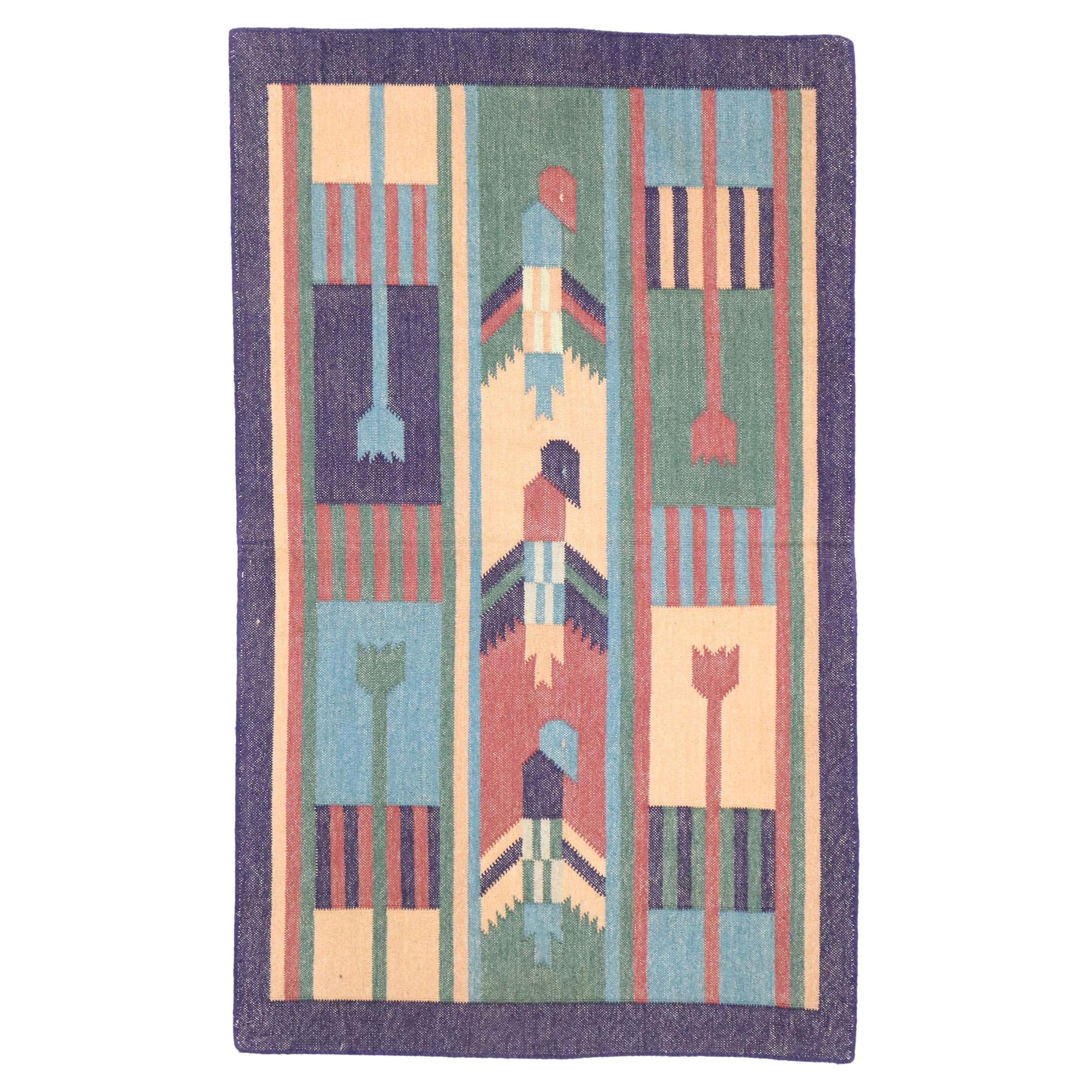 Tappeto indiano vintage Dhurrie con stile cubista postmoderno in vendita