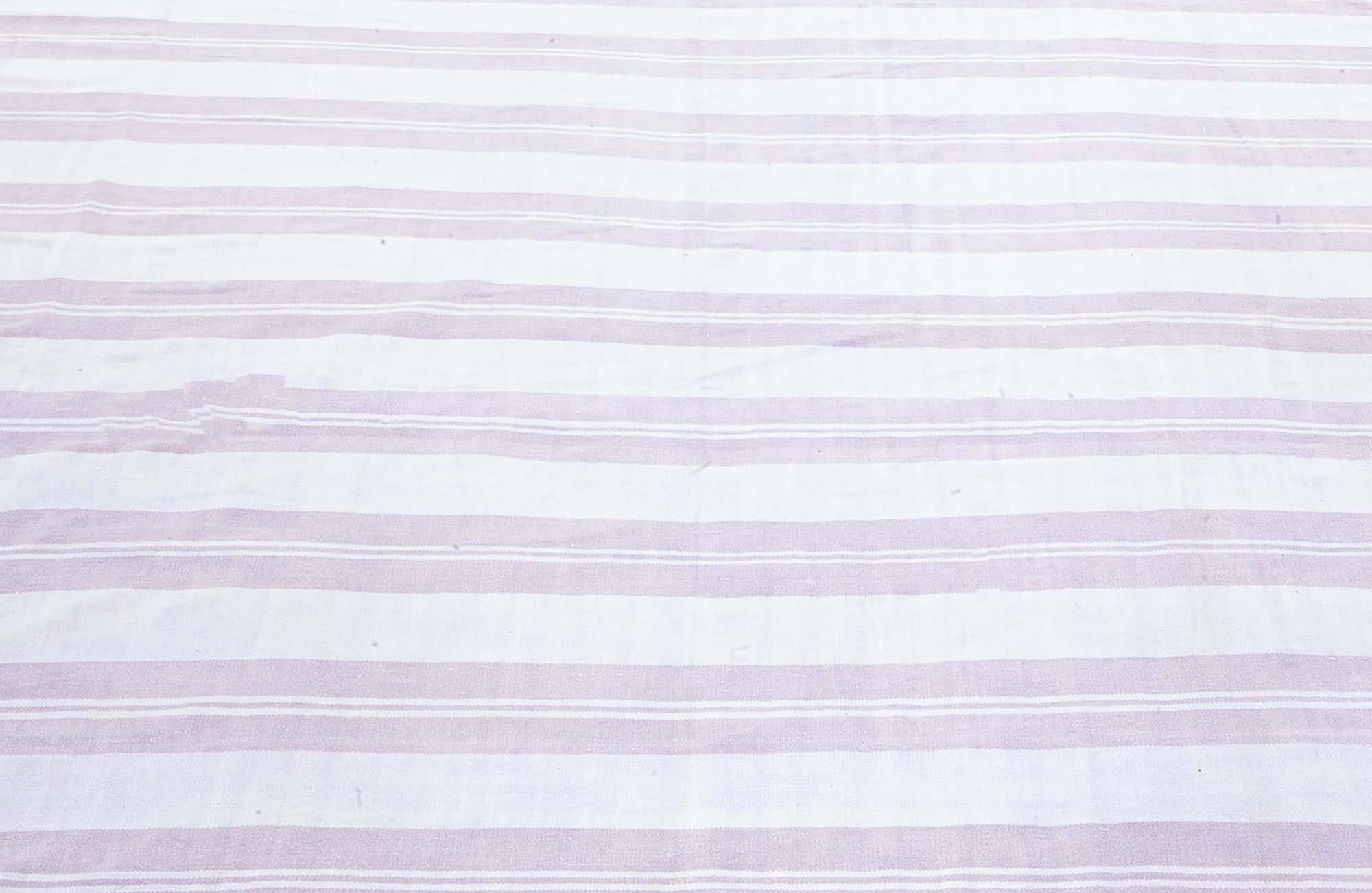 Vintage Indian Dhurrie Striped Beige Purple Rug
Size: 12'0