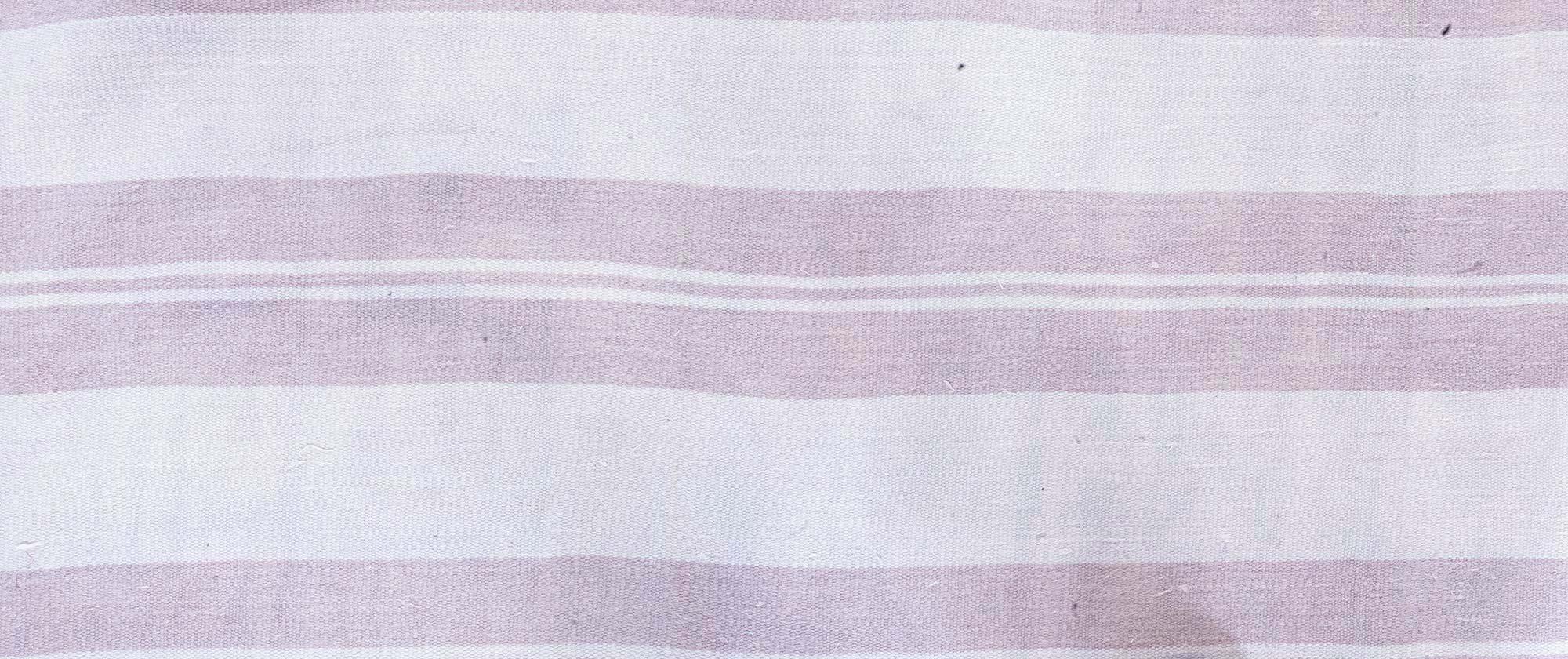 Mid-Century Modern Vintage Indian Dhurrie Striped Beige Purple Rug For Sale